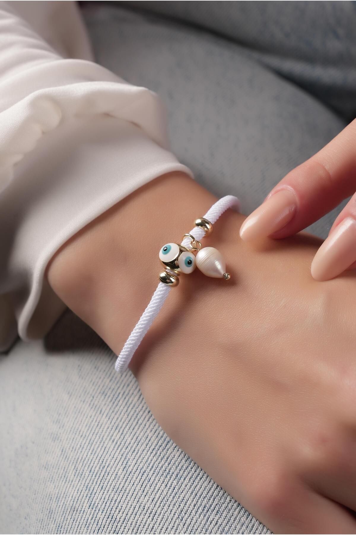 Çlk Accessories Premium Nazar Boncuklu İnci Detay İp Bileklik 70890