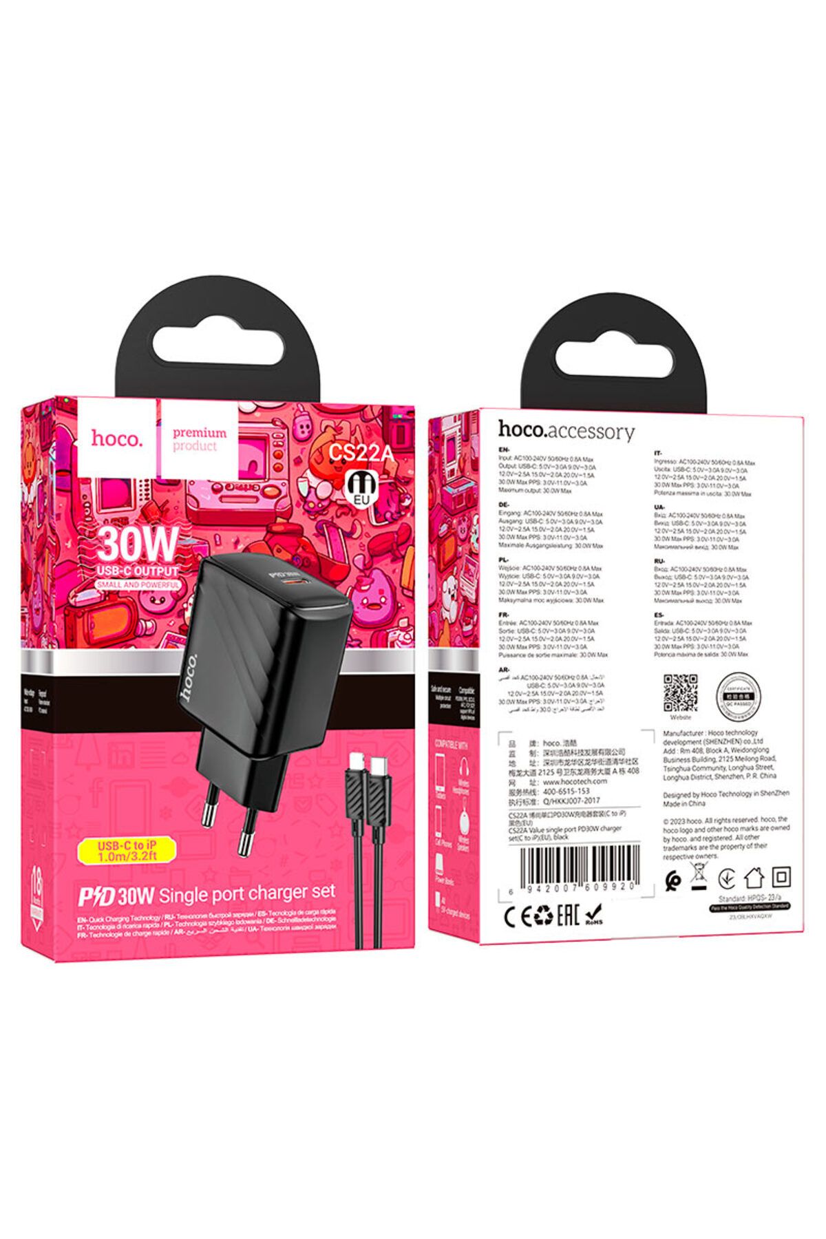 REDz Accessories-Set încărcător pentru iPhone, cablu adaptor Lightning Hoco cs22a 1 m, încărcare rapidă PD30w, negru 5