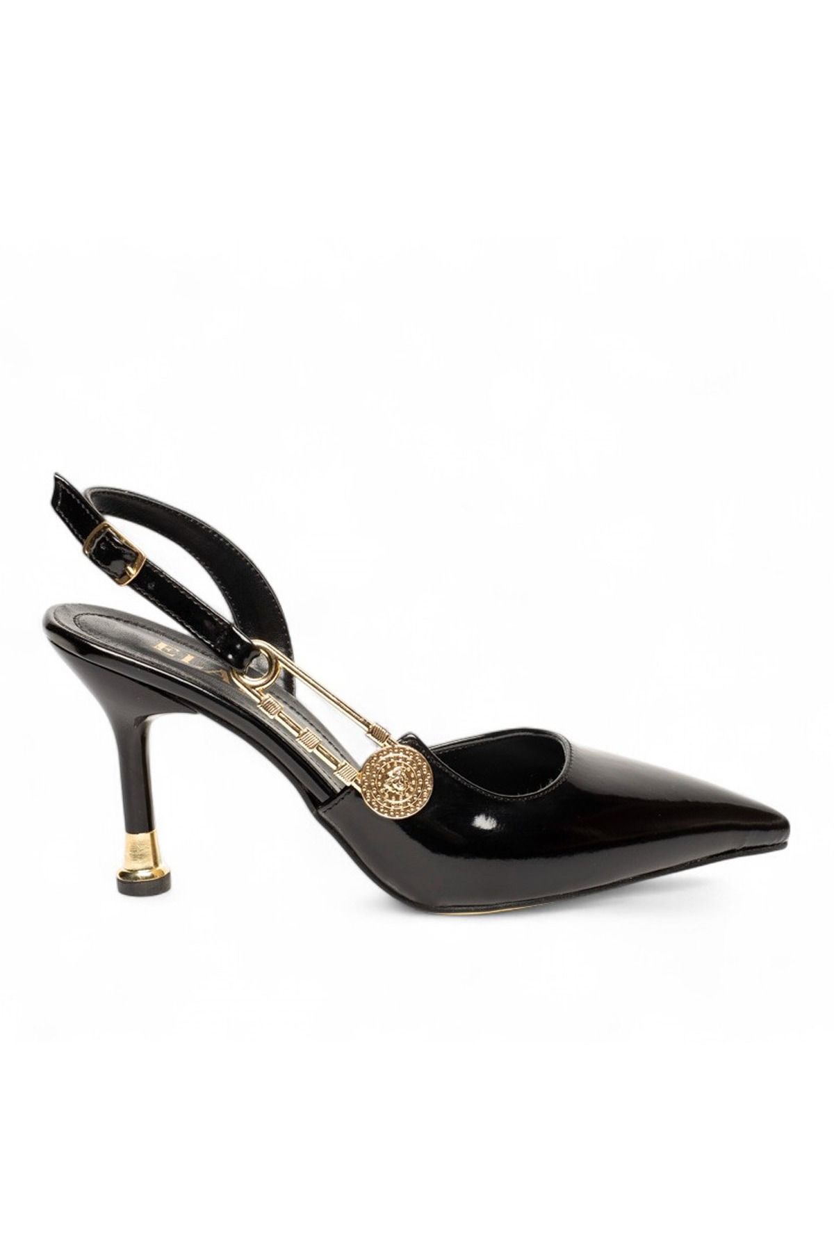 ELAIA SHOES GILDA Gold Aksesuar Detaylı Siyah Rugan Stiletto