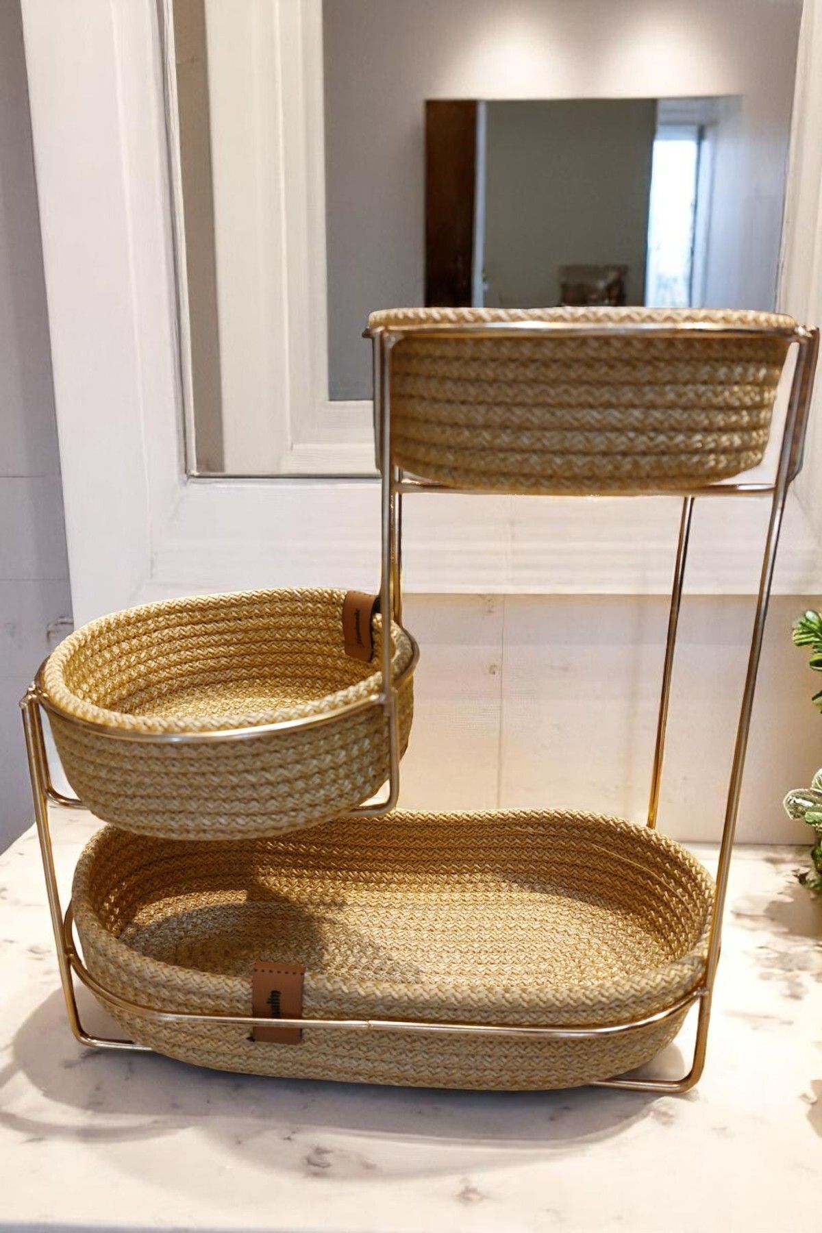 LeylArt Home NATUREL TEL ÜÇ KATLI SUNUMLUK