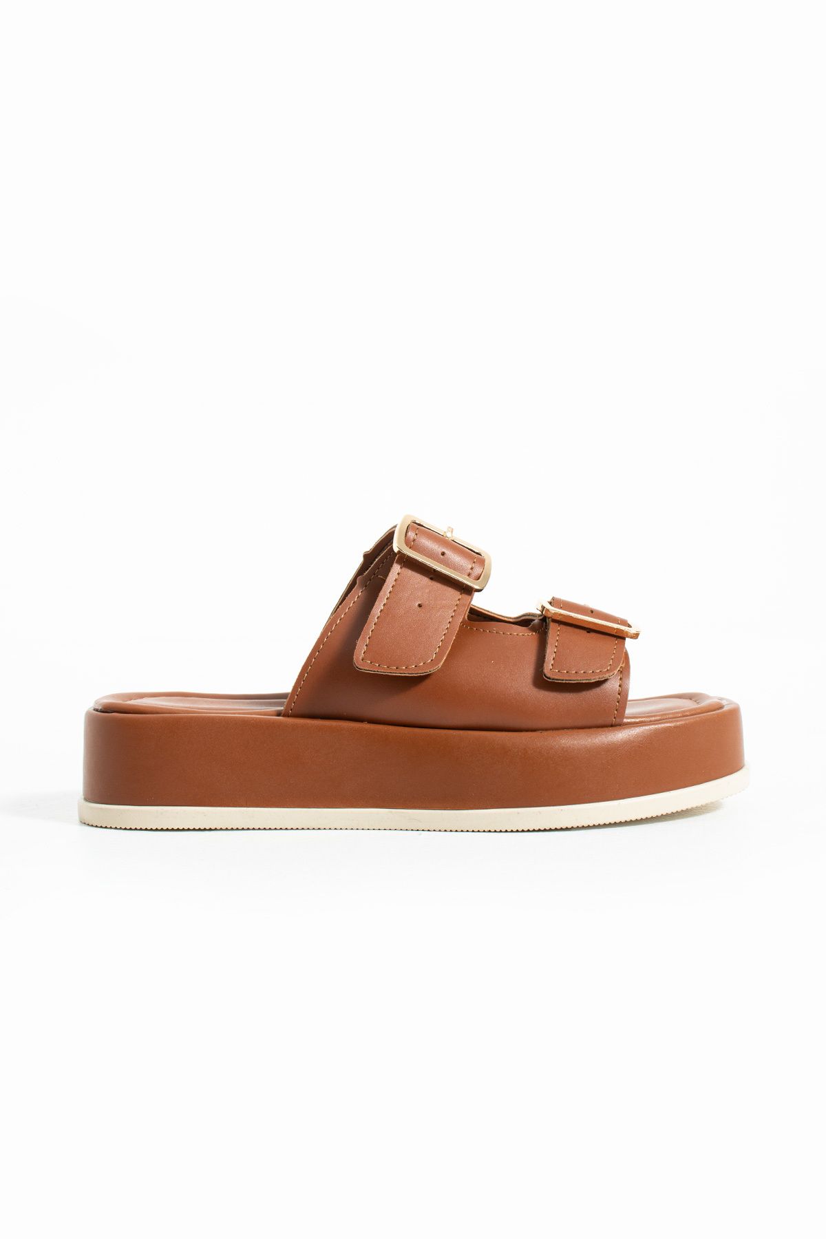 Gökçe Shoes Yura Taba Kemer Toka Detay Kadın Terlik
