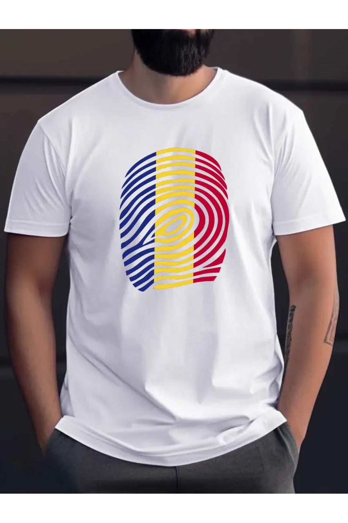 AEMİ Unisex Romania Bayrak Baskılı %100 Pamuk Oversize T-shirt