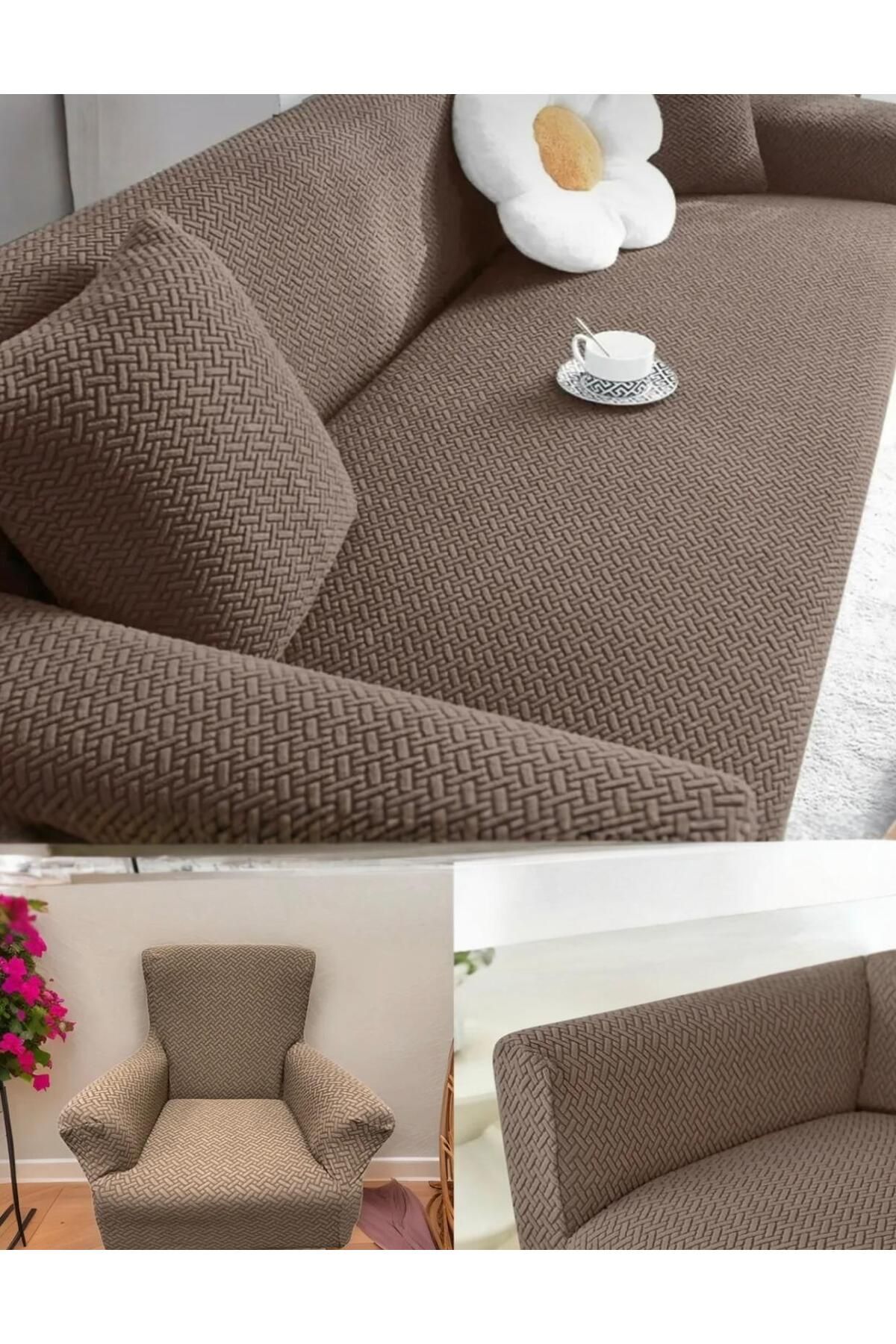 Home Desenli Geçirmeli Koltuk Örtü Seti 3+3+1+1