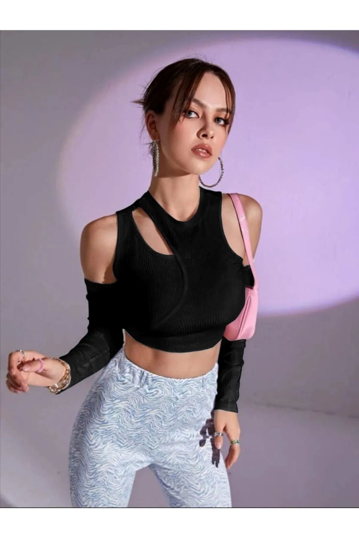 BYB Kadın Asimetrik Uzun Kollu Crop Bluz