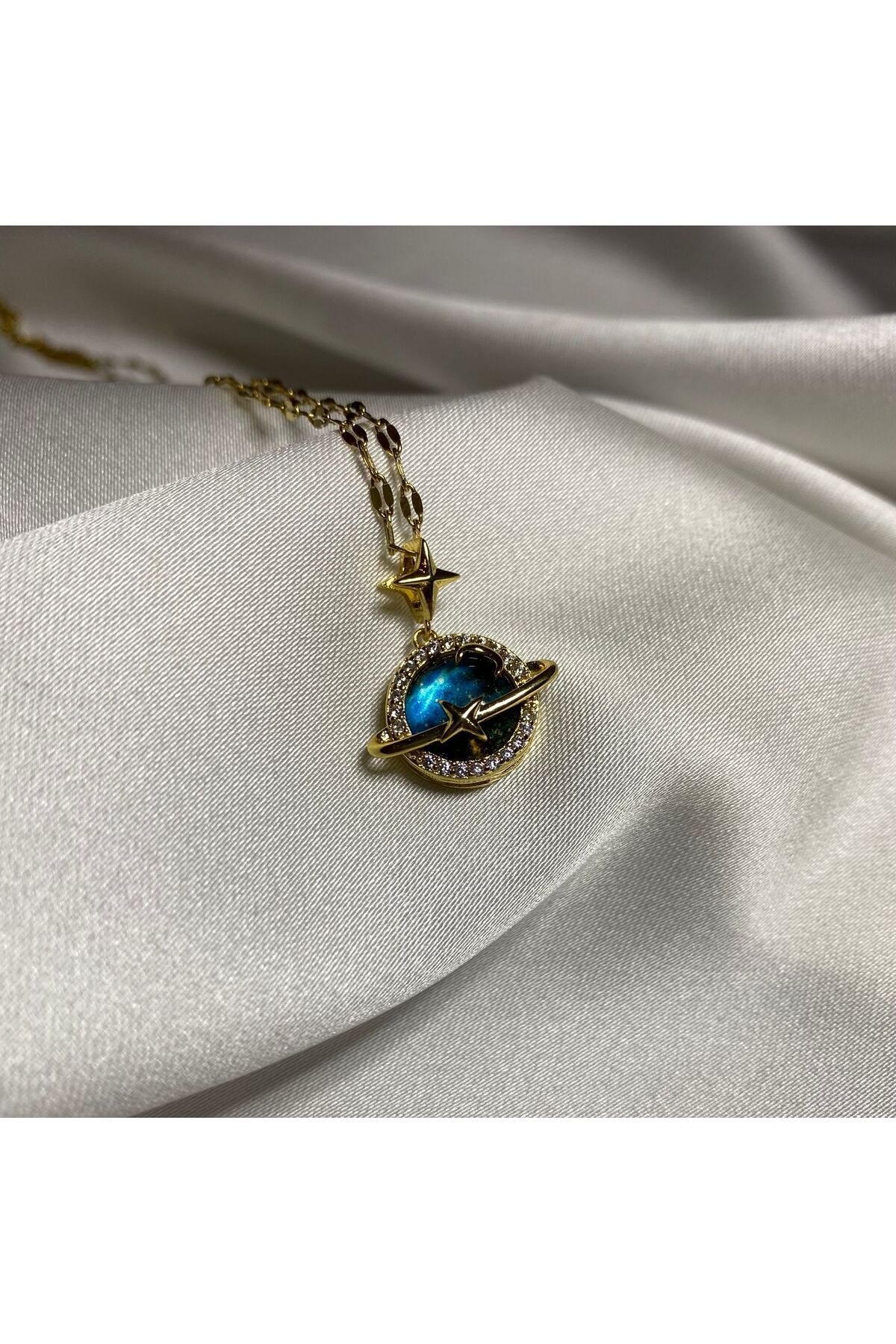 jemilas Çelik Gold Renk Zirkon Taşlı Yıldız & Gezegen Kolye