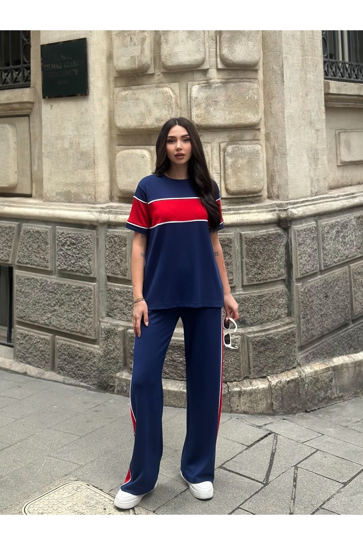orjinal blue b Renk Bloklu Oversize İkili Takım