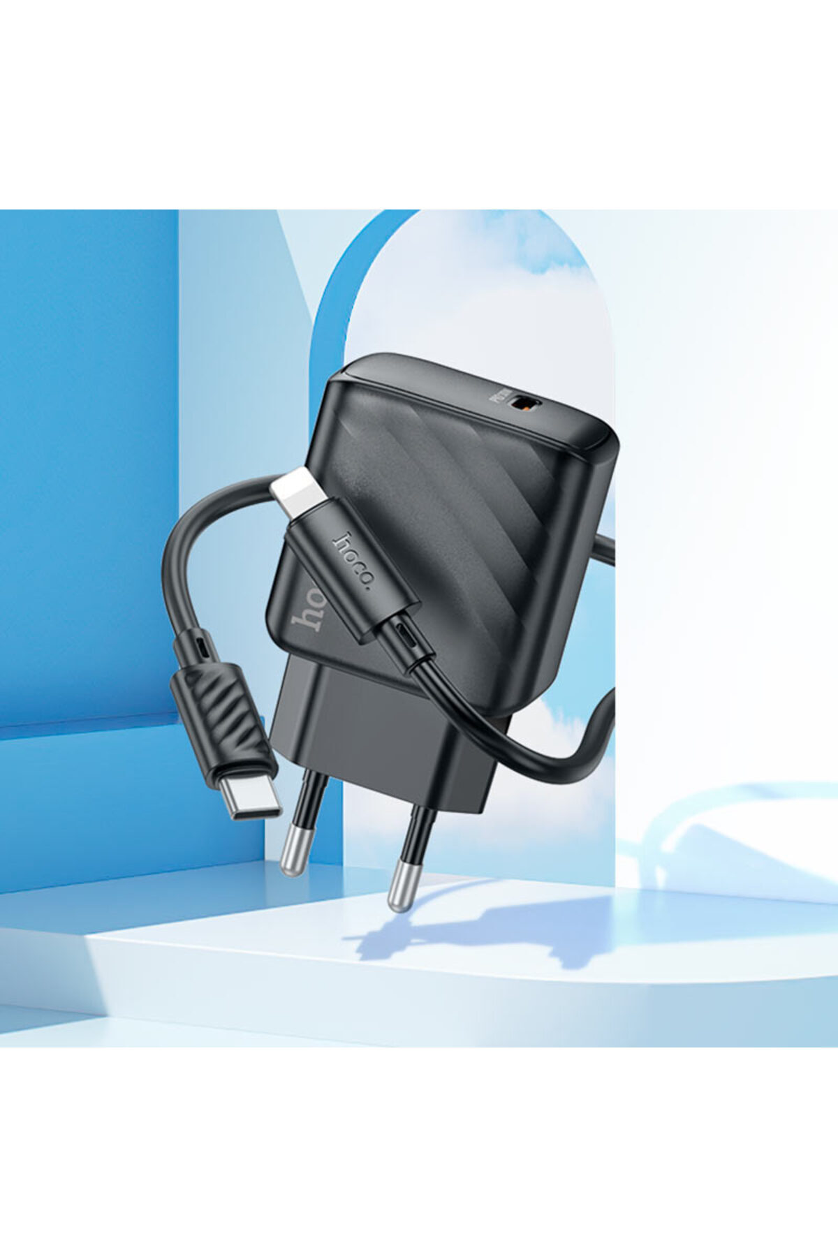 REDz Accessories-Set încărcător pentru iPhone, cablu adaptor Lightning Hoco cs22a 1 m, încărcare rapidă PD30w, negru 3