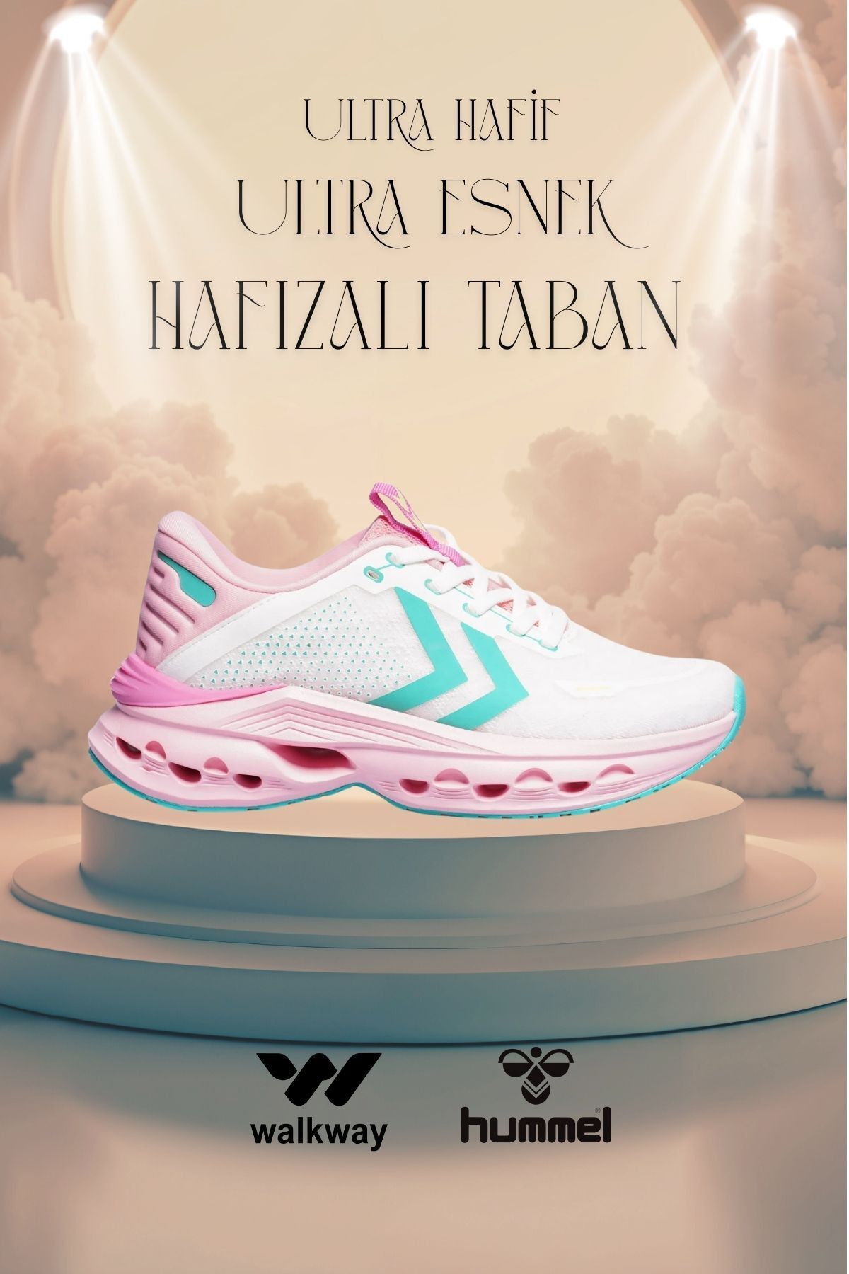 hummel Hml Hrzn Hafif Esnek Beyaz-Pembe Kadın Spor Ayakkabı