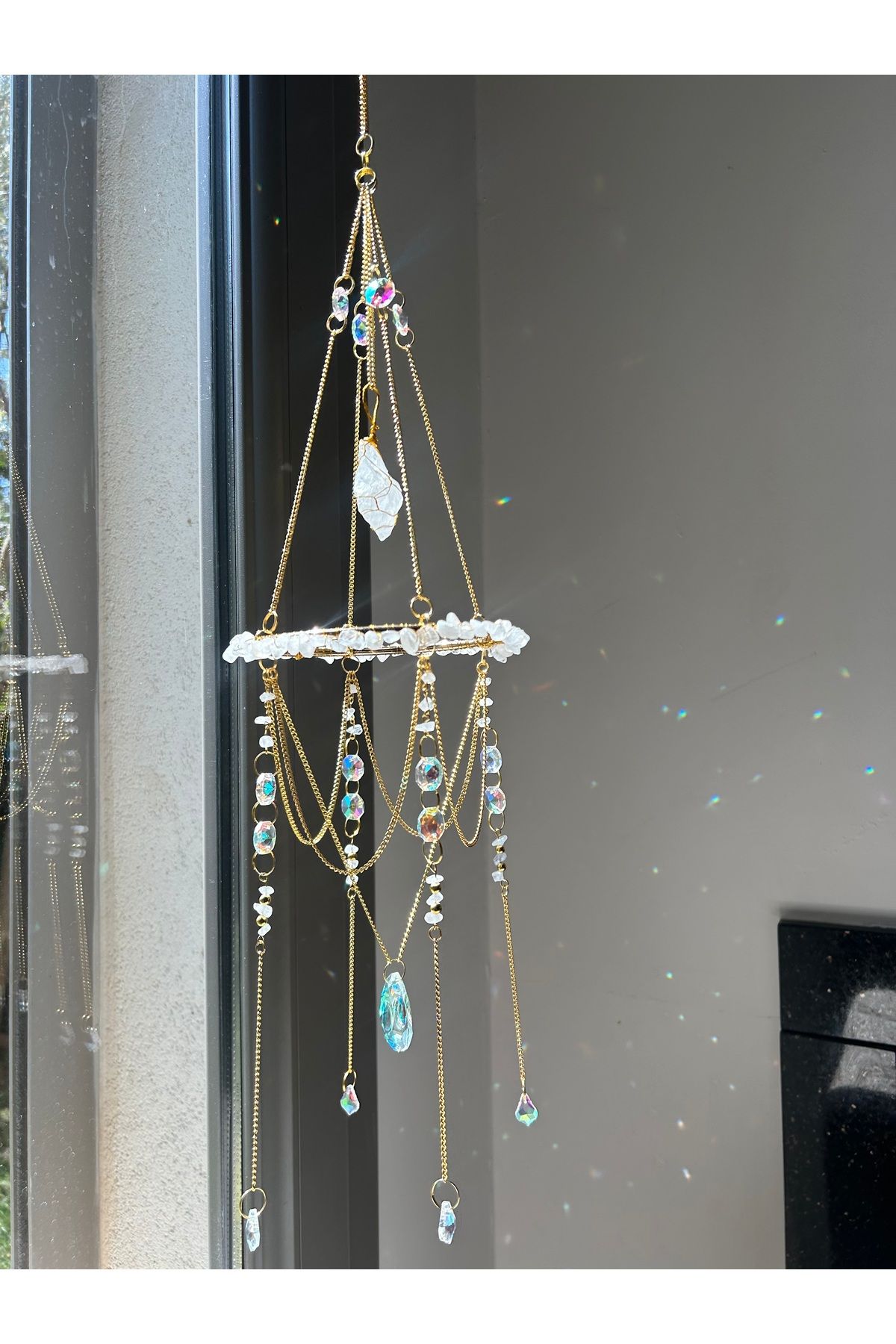 solmyst atelier Kristal Kuvars Sun Catcher 6 - Güneş Tutucu, Güneş Yakalayıcı, Doğal Taşlı, El Yapımı