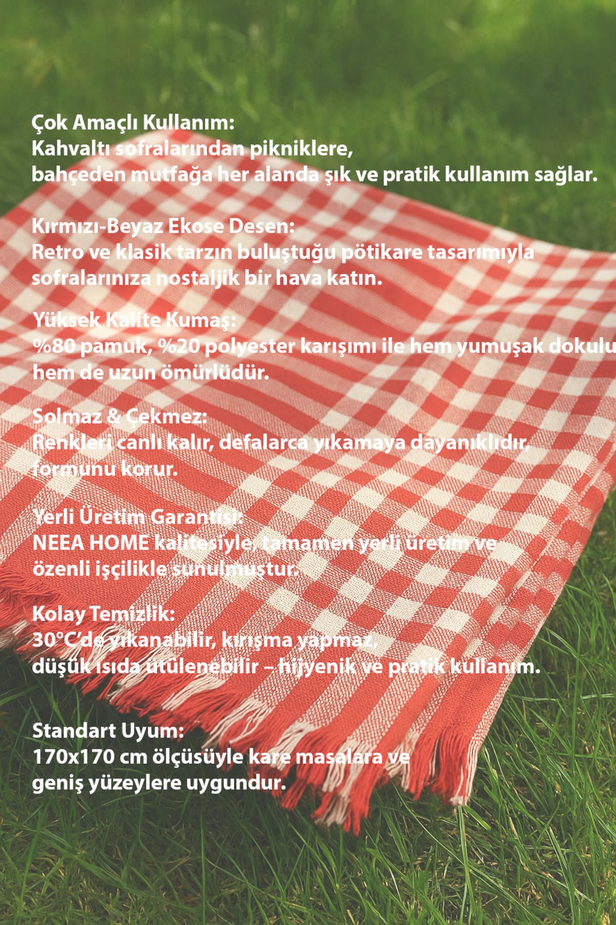 NEEA HOME-Luxetable Multi-Purpose Table Cloth Picnic Cloth Red White Tablecloth Plaid Gingham Pattern 4