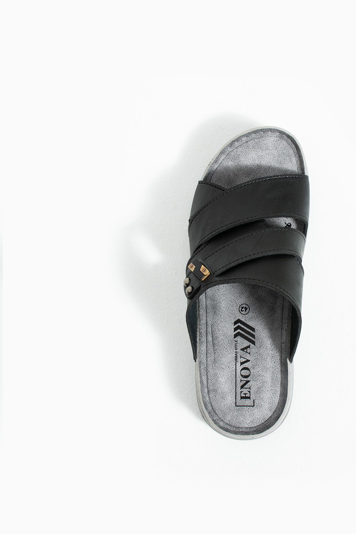 Enova-Men's Leather (Artificial) Orthopedic Double Mounted Sole Buckle Stitched Stylish Home and Outdoor Men's Slippers 5