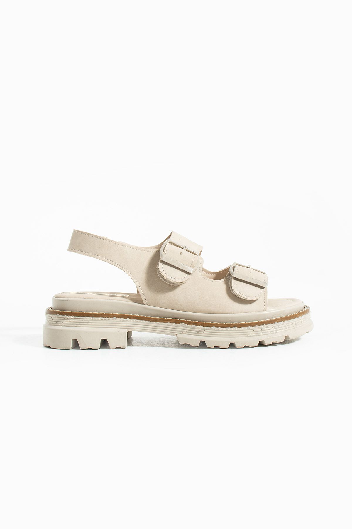 Gökçe Shoes Leslie Krem Nubuk Kemer Toka Detay Kadın Sandalet