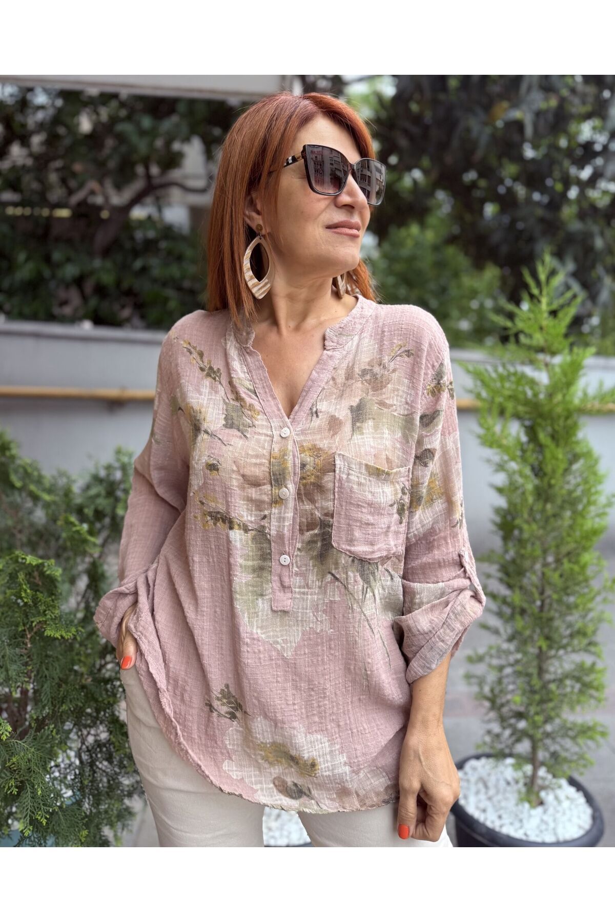 DenizEge RM- Wendy İtalyan Gömlek Dokulu Pembe