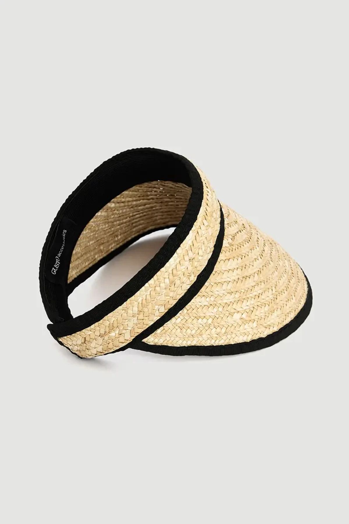 Gusto-Straw Stripe Detailed Visor Hat - Beige 3