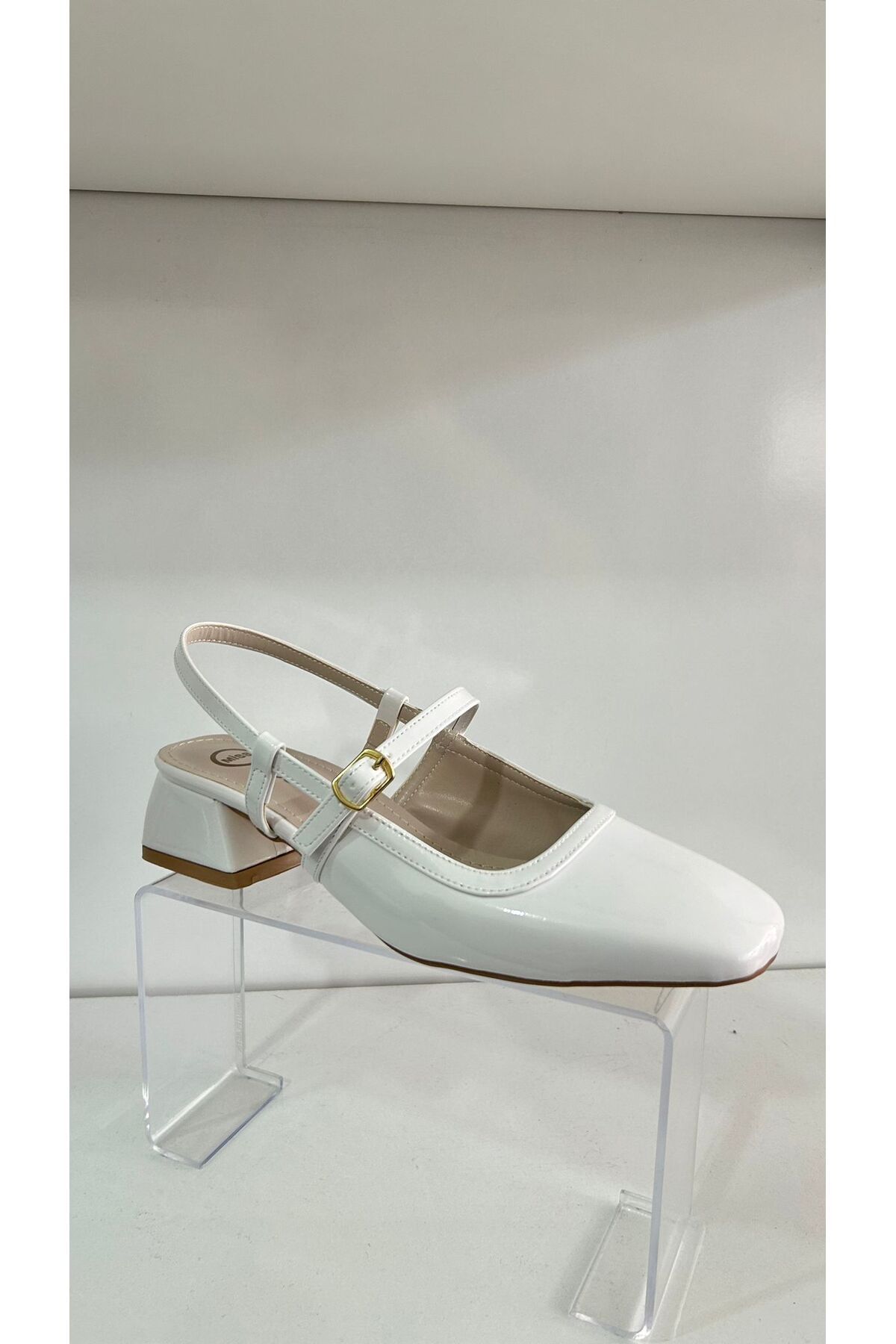ÖZDE shoes BEYAZ CİLT Kumaş Kısa Blok Topuklu Babet Ayakkabı