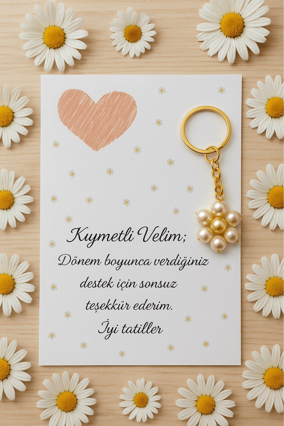 Emtory Home 15 Adet Papatya Anahtarlık - Veli Hediyesi - İyi Tatiller Hediyesi - Okul Hediyesi - Sabit Yazı
