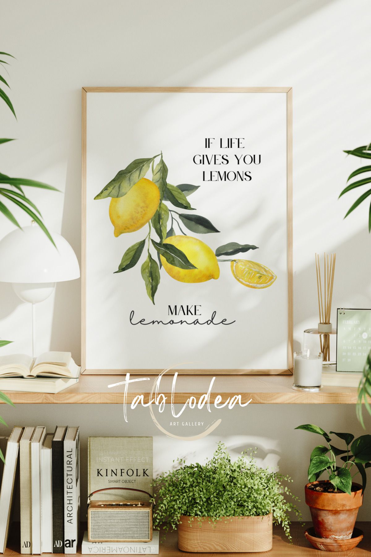 tablodea Limon Desenli Modern Çerçeveli Poster Tablo, Yazılı Bohem Dekoratif Minimalist Mutfak Duvar Tablosu
