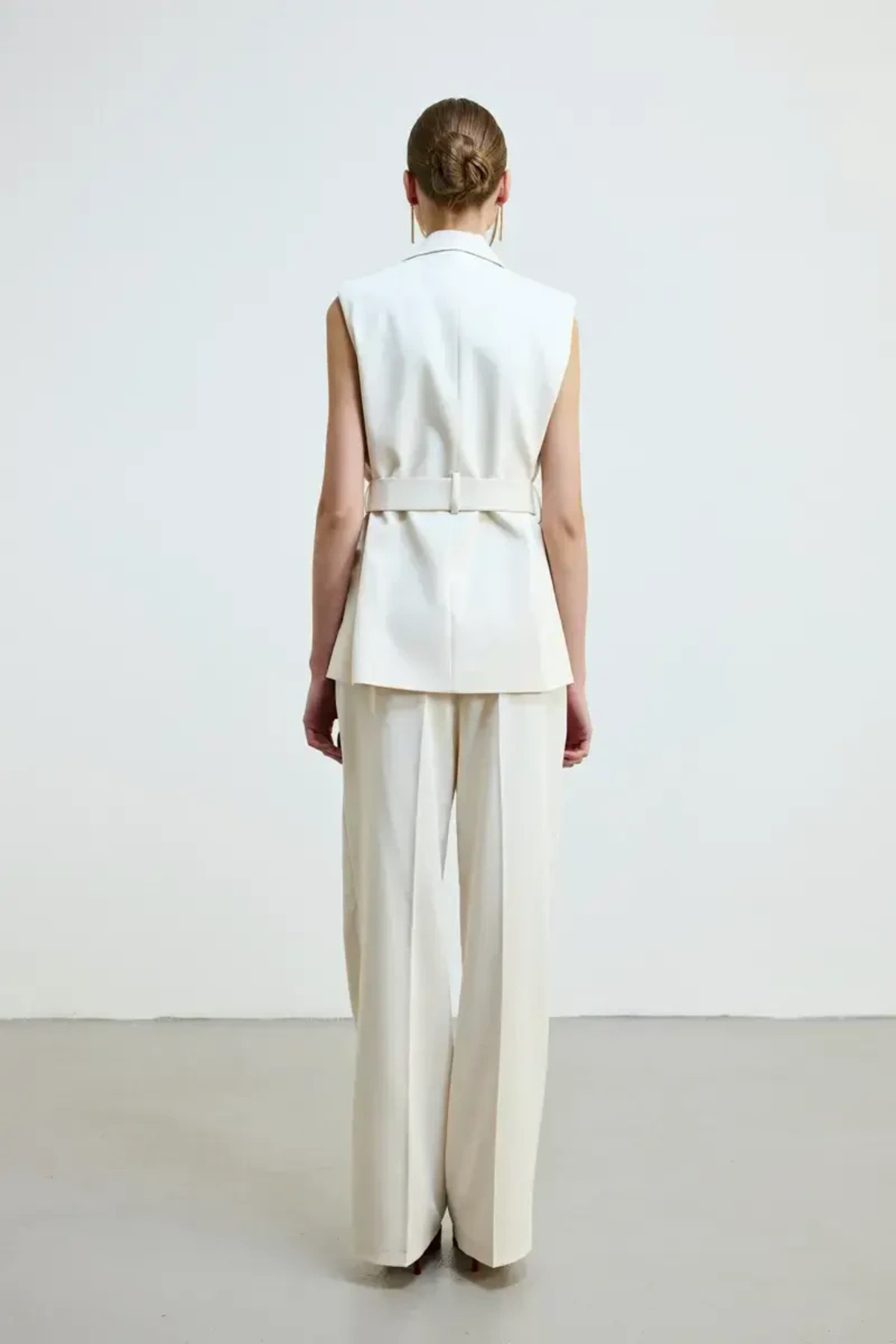 Gusto-Ecru Waist Belted Vest 6