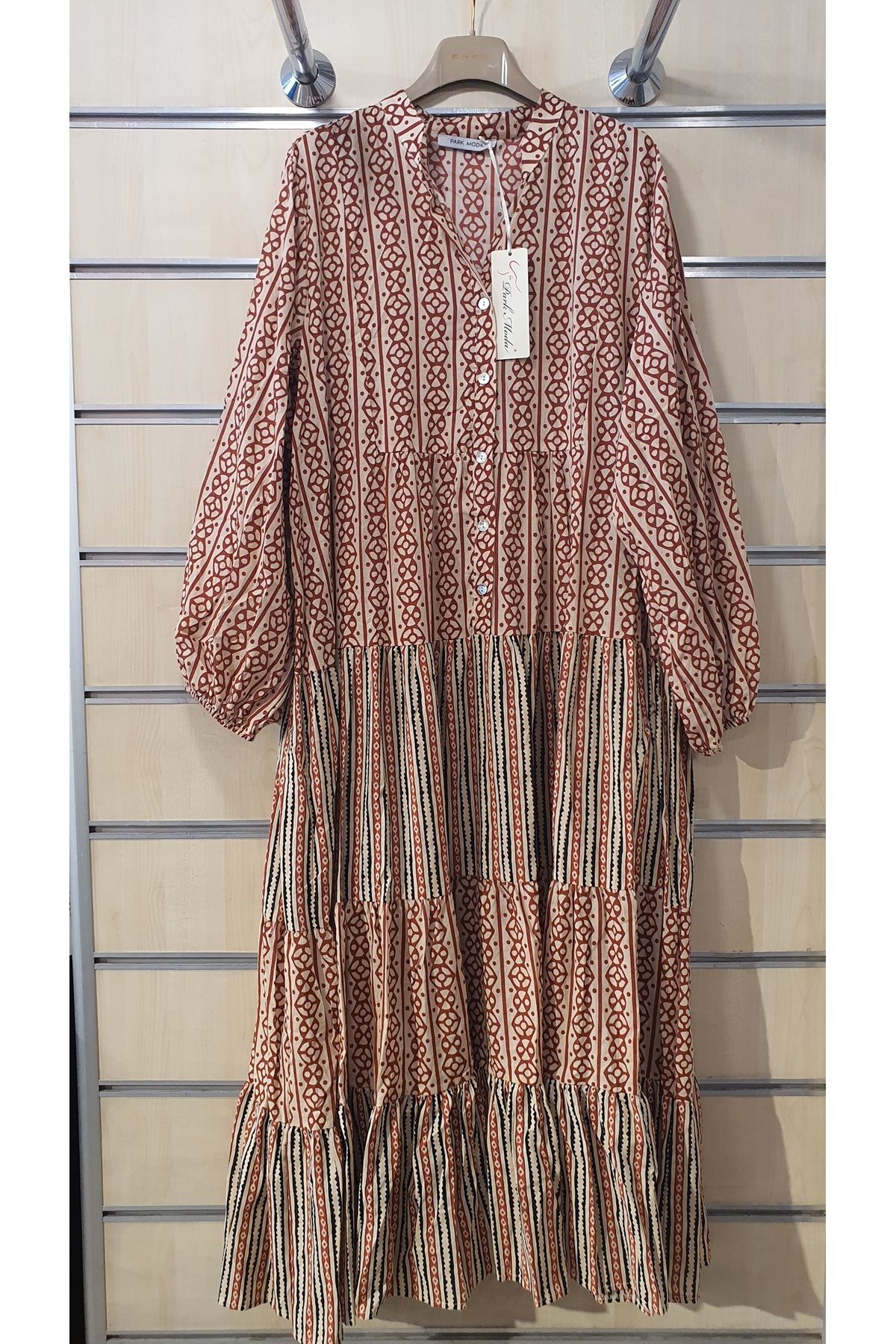 Park Moda DESEN GARNİLİ UZUN PAMUK ELBİSE