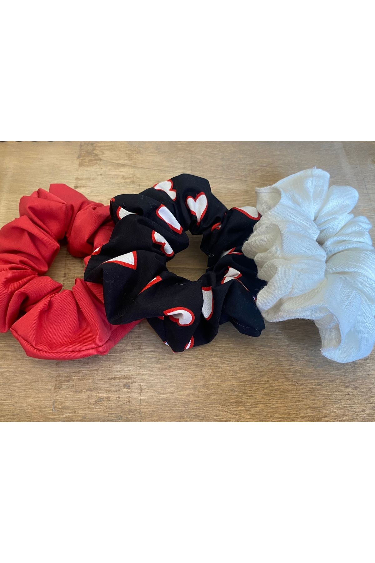 Amore De Fiori Kalp Desenli Scrunchie Toka Set 3'lü