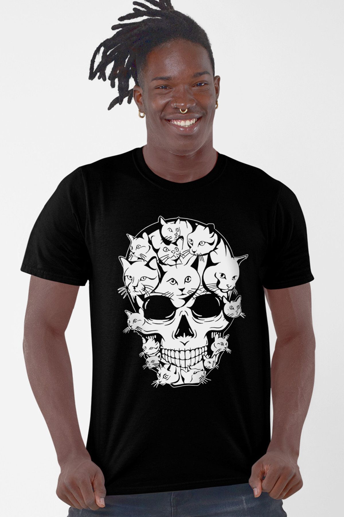 ROCKANDROLL Miyav Kurukafa Siyah Kısa Kollu Erkek T-shirt