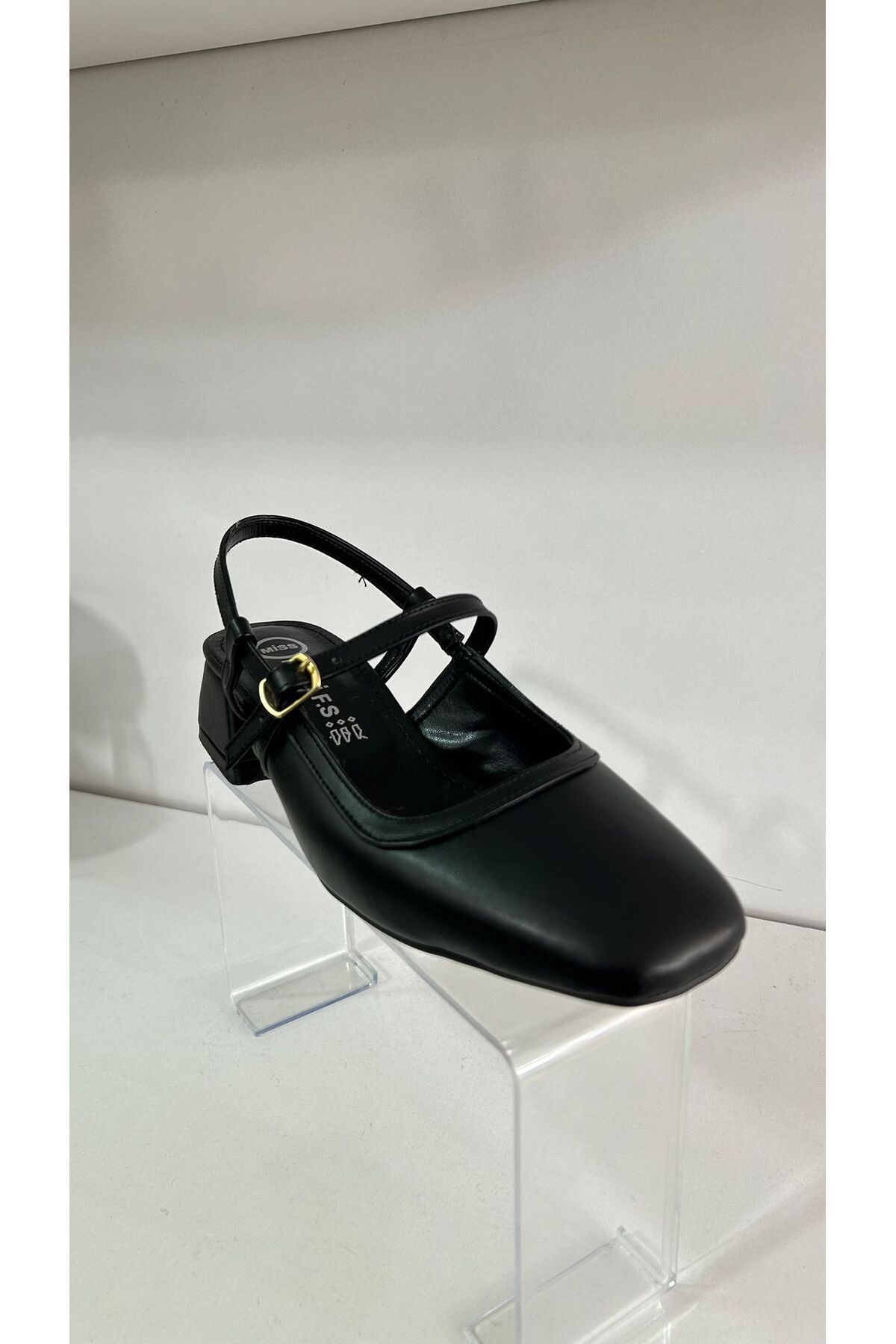 ÖZDE shoes Siyah MAT CİLT Kumaş Kısa Blok Topuklu Babet Ayakkabı
