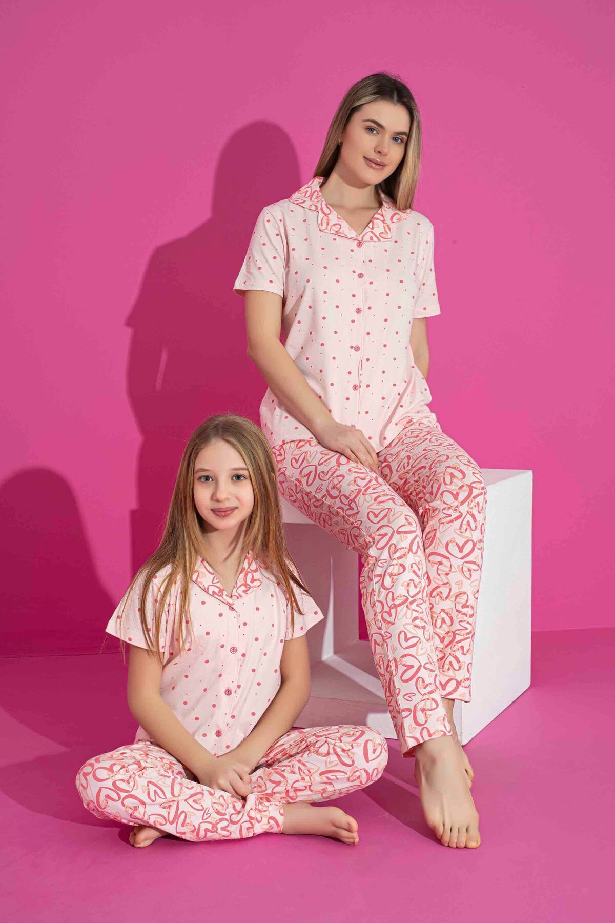Tarık Anne Kız Kombin Kısa Kollu Gömlek Uzun Alt Likralı Penye Kumaş Orta Kalın Pijama Takımı-3027