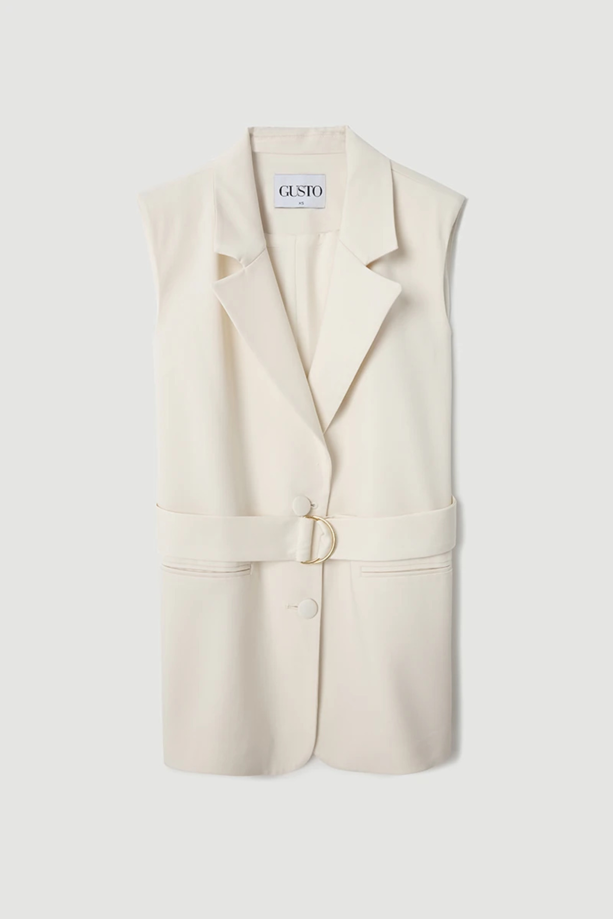 Gusto-Ecru Waist Belted Vest 7