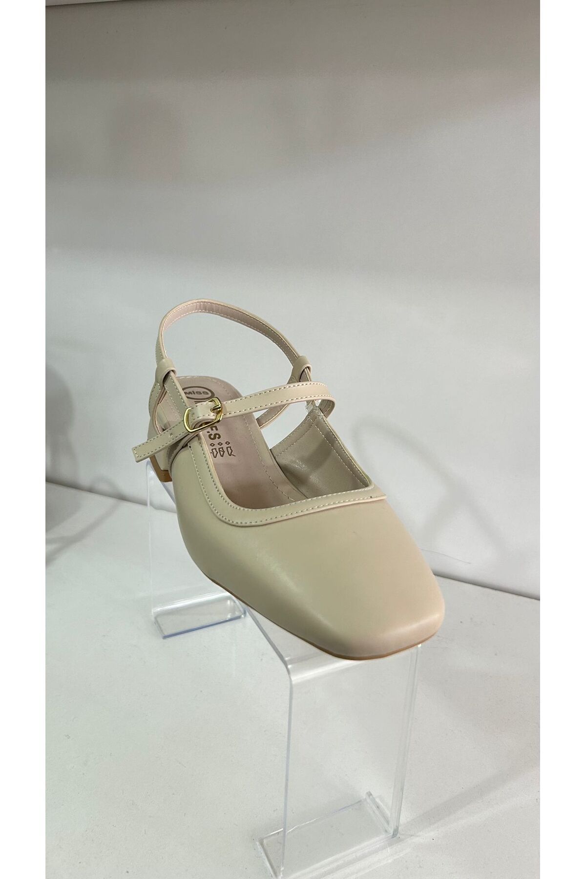 ÖZDE shoes KREM BEJ TEN MAT CİLT Kumaş Kısa Blok Topuklu Babet Ayakkabı