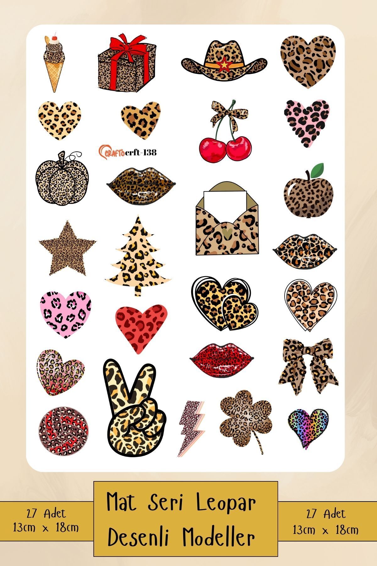 Crafto Mat Seri Leopar Desenli Modeller 27 adet Ajanda Planlayıcı,Bullet Journal,Scrapbook