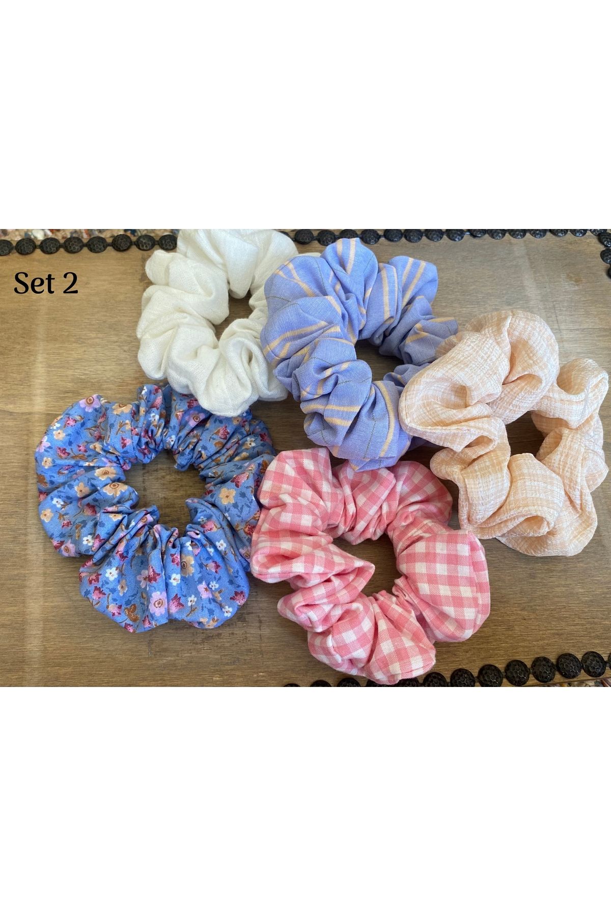 Amore De Fiori Çiçekli Desenli Scrunchie Toka Set 5'li