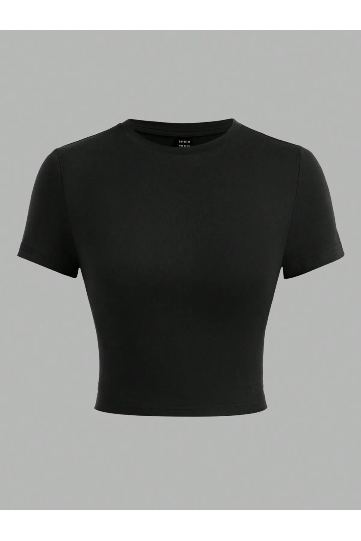 ZİYMO Kadın Bisiklet Yaka Likralı Kısa Kol Body Crop Bluz