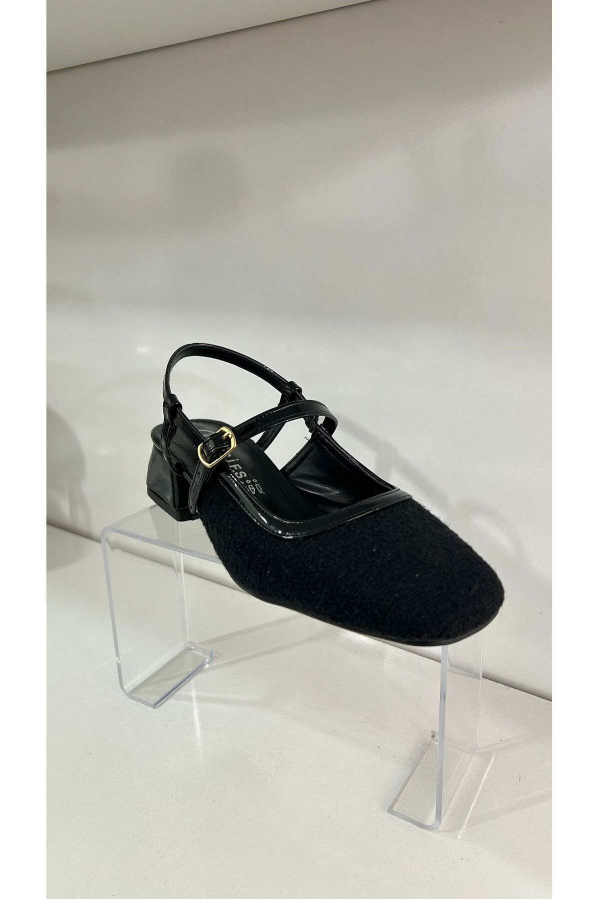 ÖZDE shoes iyah Tüvit Kumaş Kısa Blok Topuklu Babet Ayakkabı