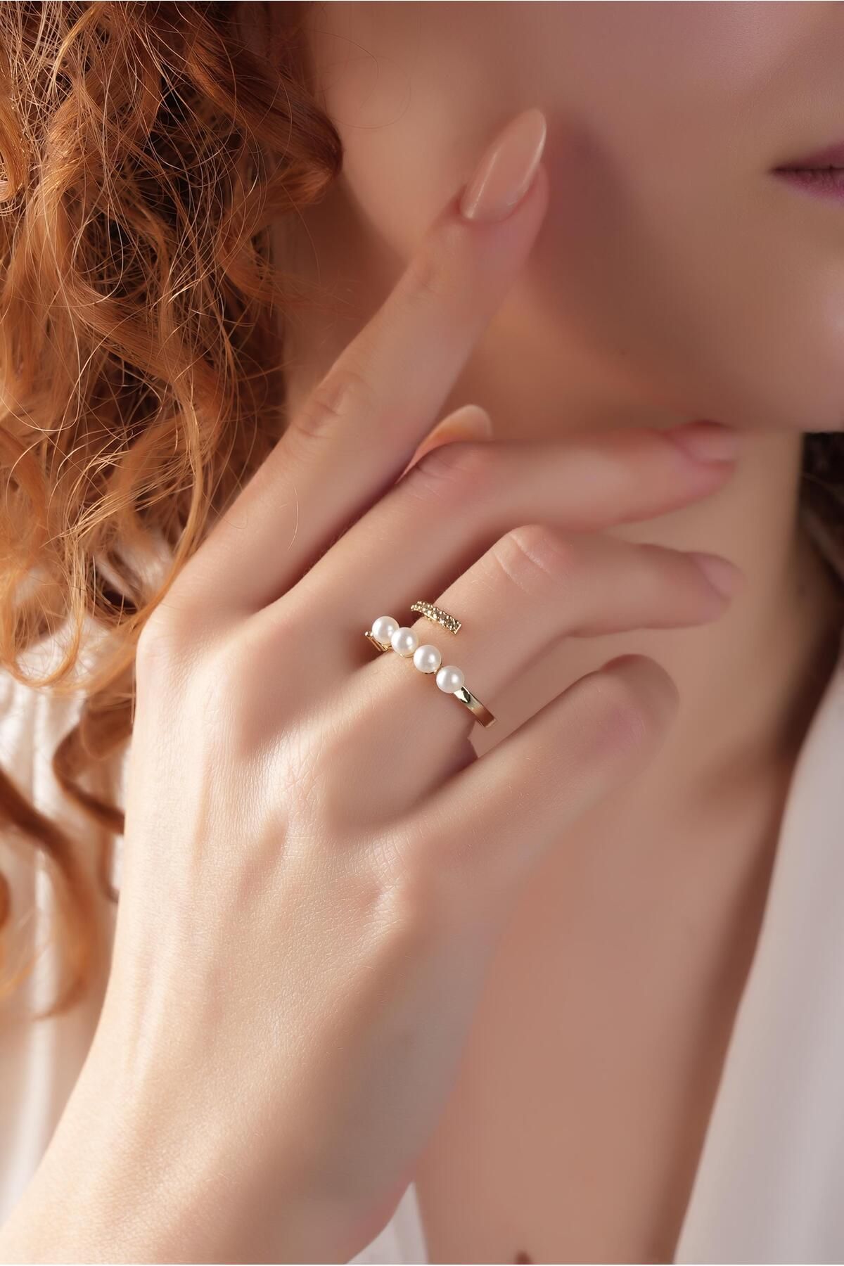 Çlk Accessories Premium Ayarlanabilir İki Sıra İnci Yüzük 1484