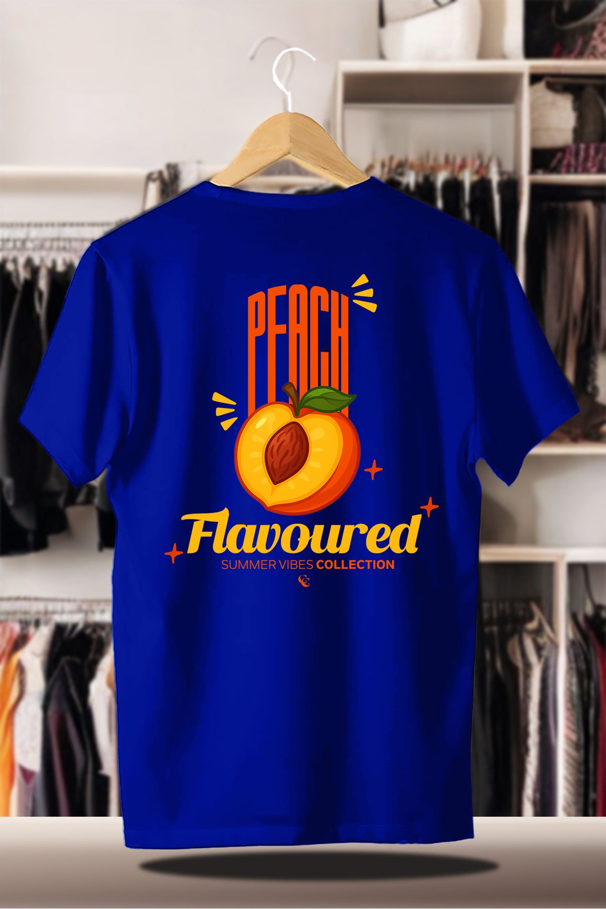 C&C OKULCUNUZ Pamuklu Oversize Baskılı 3 İplik Şardonlu Saks T-Shirt | Summer Yaz Peach Şeftali Flavoured