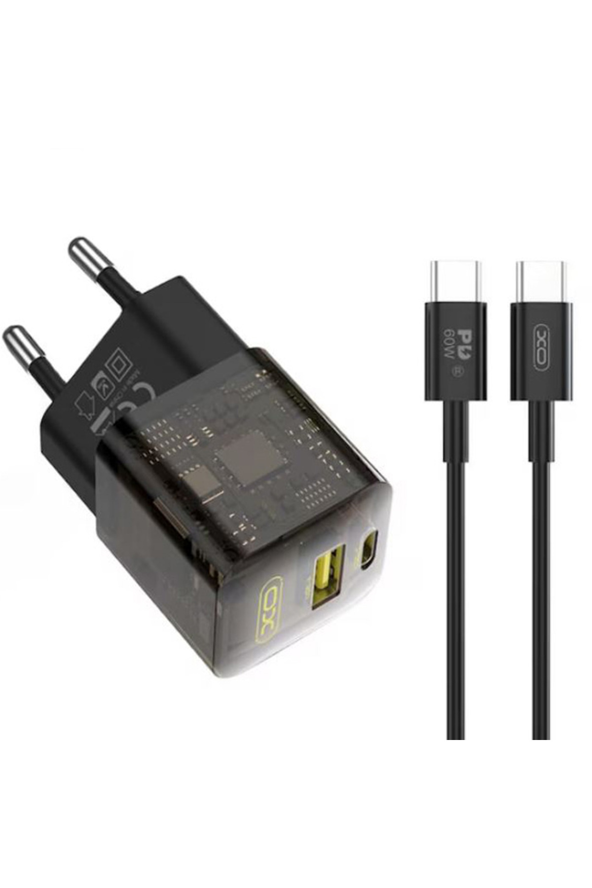 REDz Accessories-Set încărcător și cablu tip C Xo-ce05, pentru iPhone 15/16 și Android, adaptor cu porturi duble, 30w, negru 2