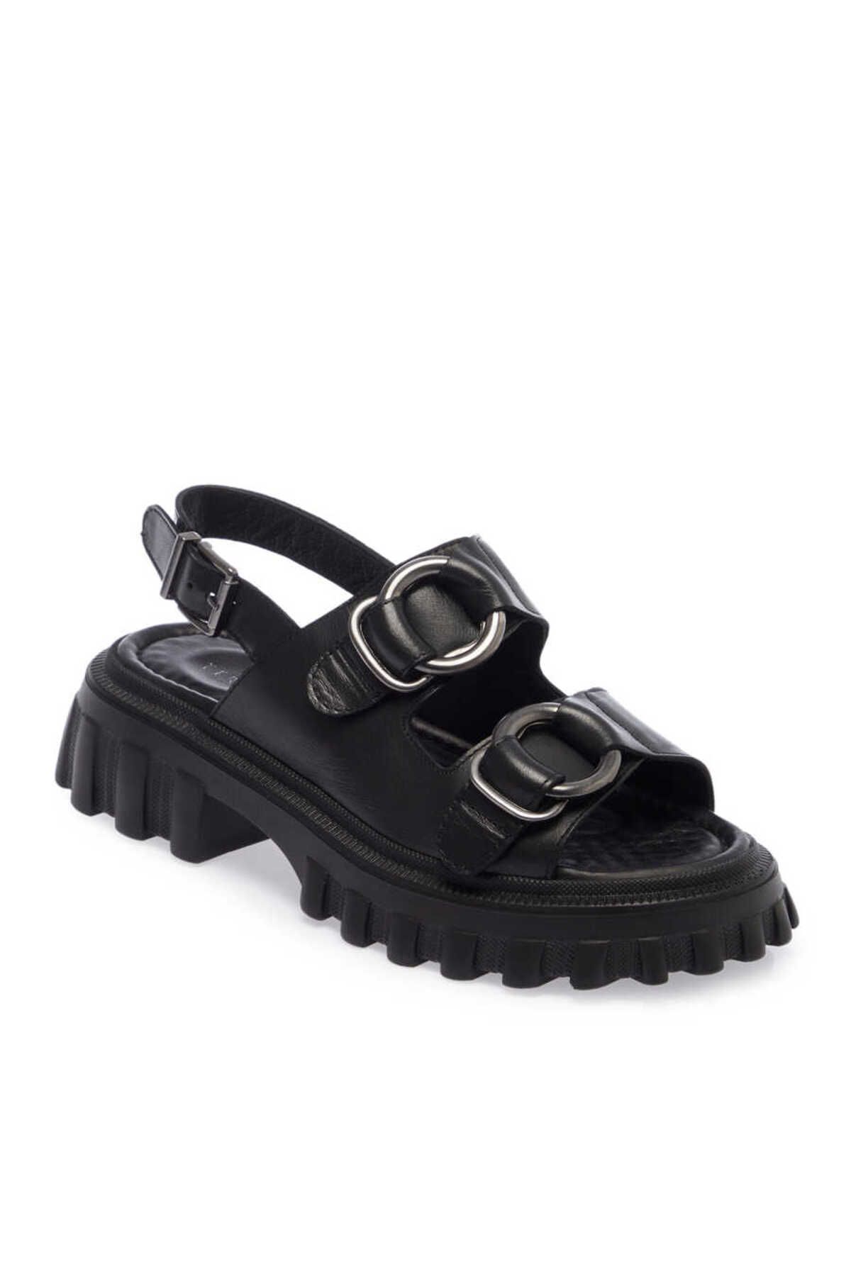 Tergan Siyah Hakiki Deri Kadın Sandalet - K24Y1SN67160-A23