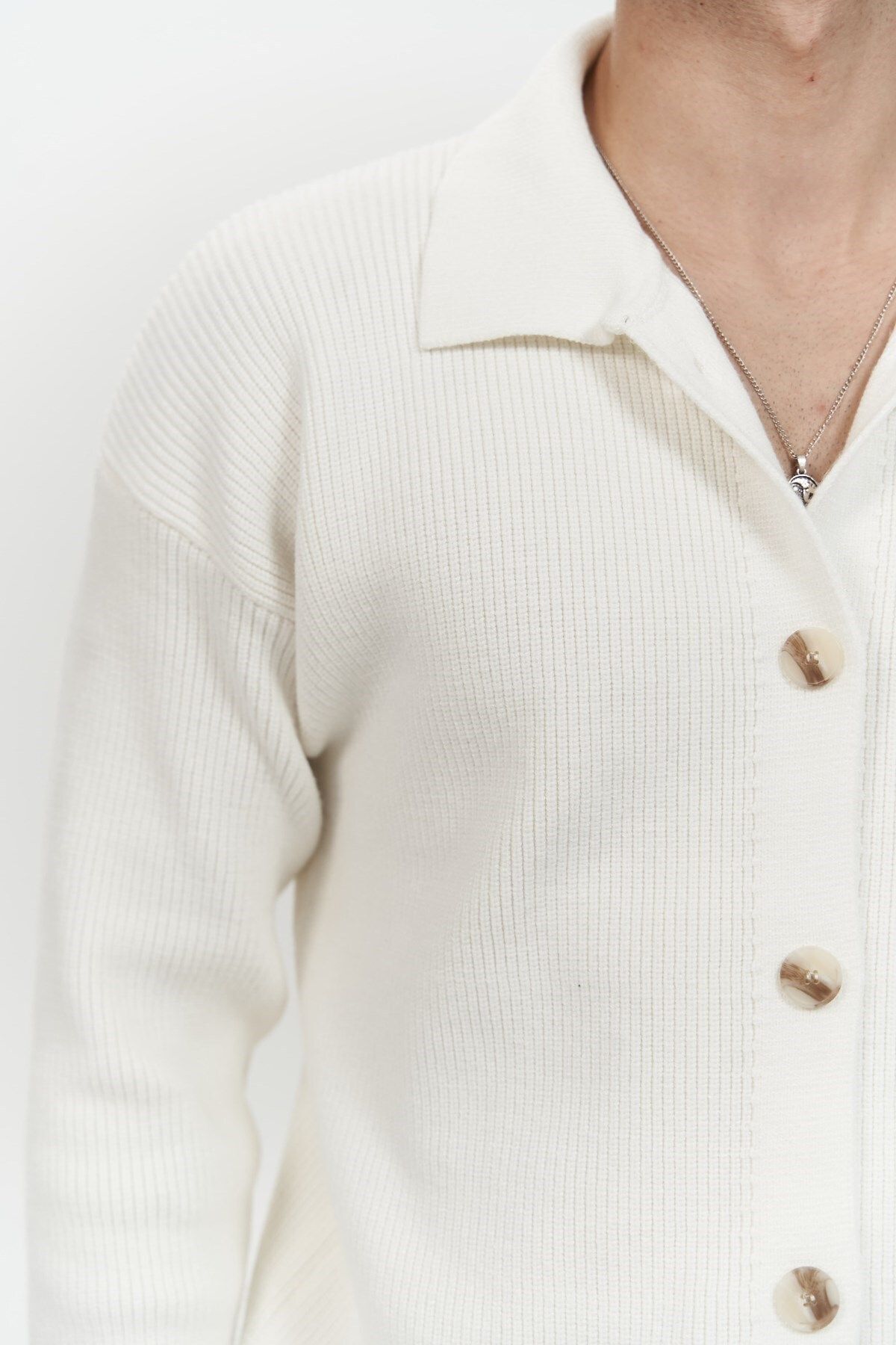 MAI STUDIOS CO.  Bastian Düğme Detay Ekru Erkek Triko Hırka - Görsel 5
