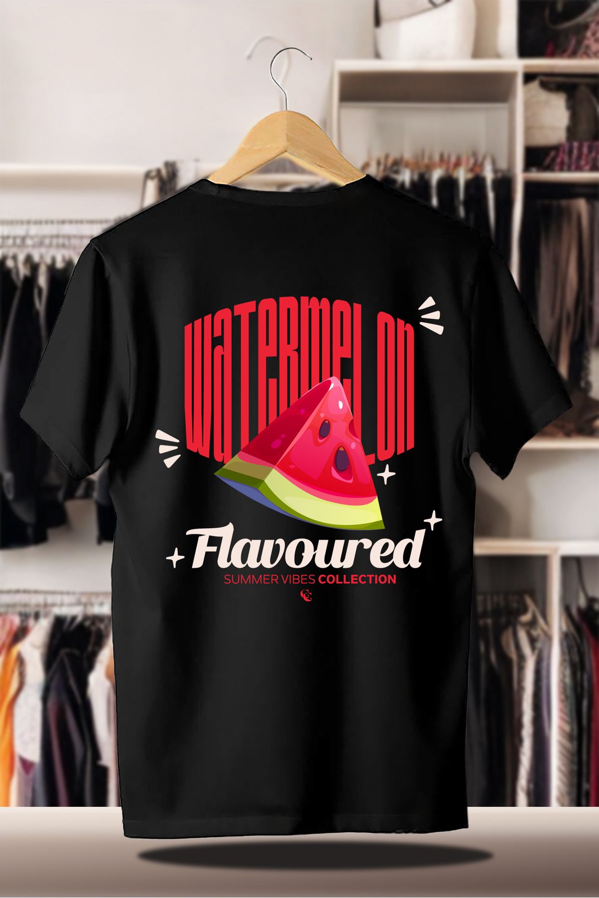 SELF CONTROL Pamuklu Oversize Baskılı 3 İplik Şardonlu Siyah T-Shirt | Summer Yaz Karpuz Flavoured