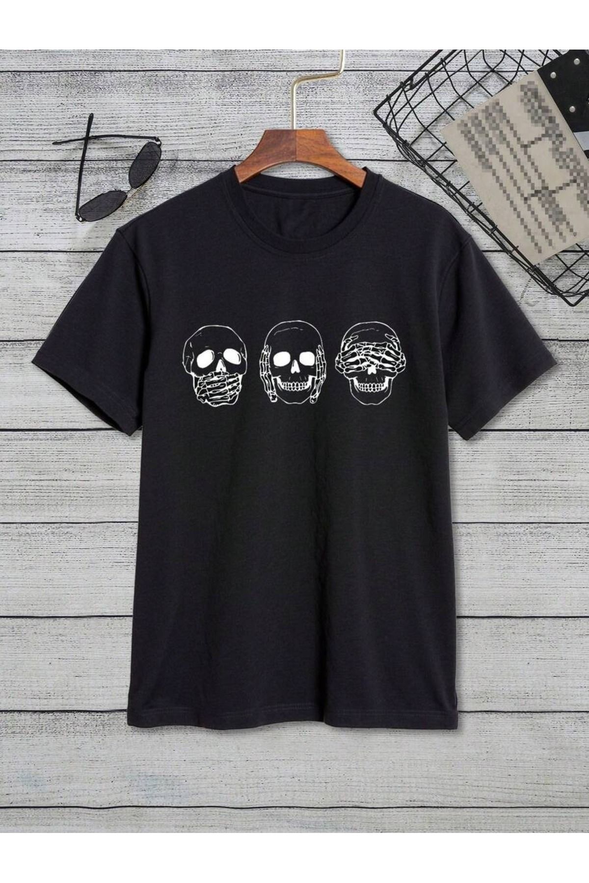 KAPHONE Erkek Oversize Pamuklu Ön Kuru Kafa Baskılı T-shirt