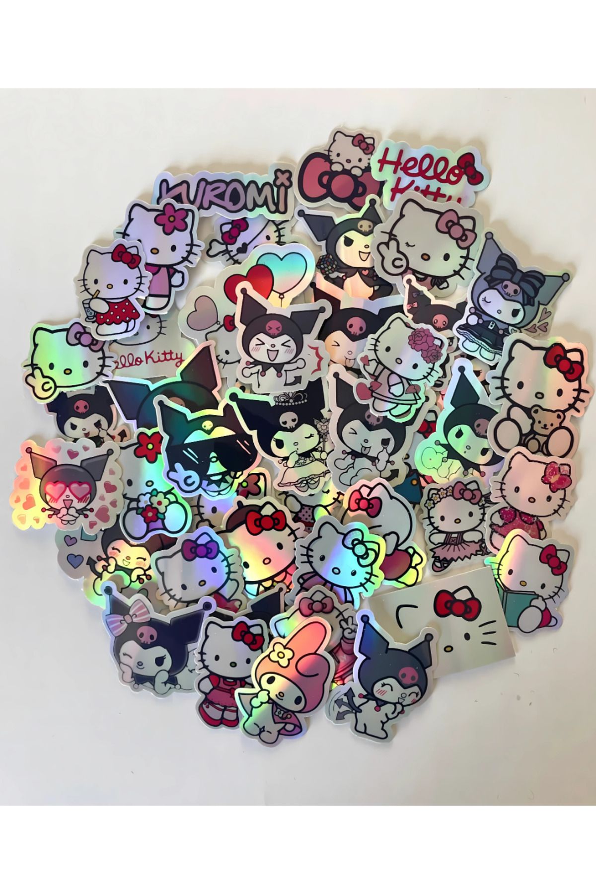 Studio D arte DIY KIT 43 adet Holografik Suya Dayanıklı Hello Kitty Kuromi Sticker Kask Termos Motor Telefon Tablet