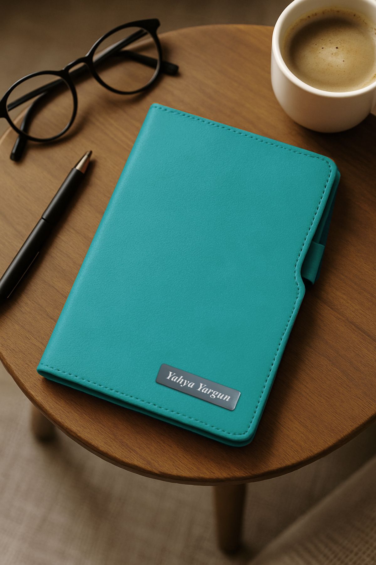 inkglo Kişiye Özel Turkuaz Sert Kapaklı Çizgili Defter 14x21cm 224 Sayfa Hediyelik Defter