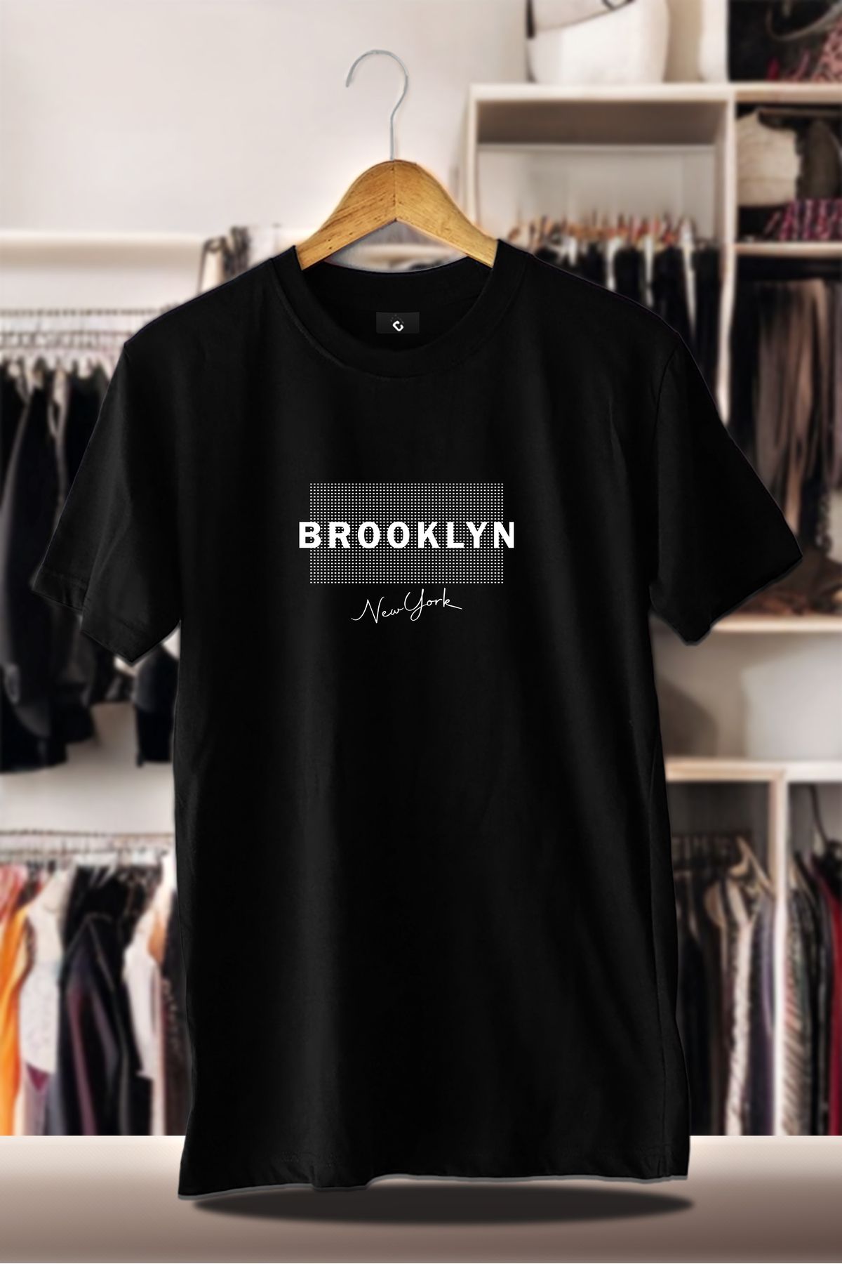 C&C OKULCUNUZ Pamuklu Oversize Baskılı 3 İplik Şardonlu Siyah T-Shirt | Brooklyn Şehir Baskı