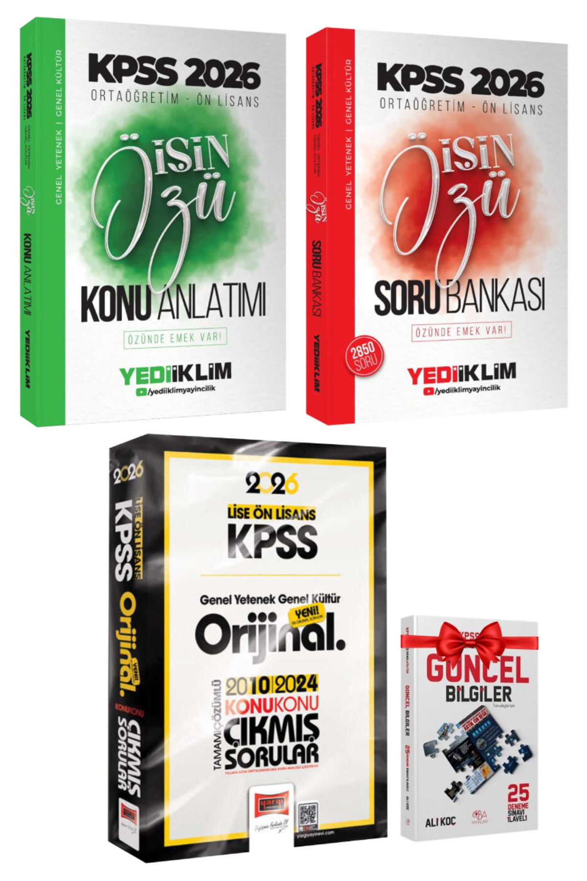 Yediiklim Yayınları 2026 KPSS Ortaöğretim-Ön Lisans İşin Özü Konu Anlatımı+Soru Bankası+Çıkmış Sorular 2010-2024+Hediye