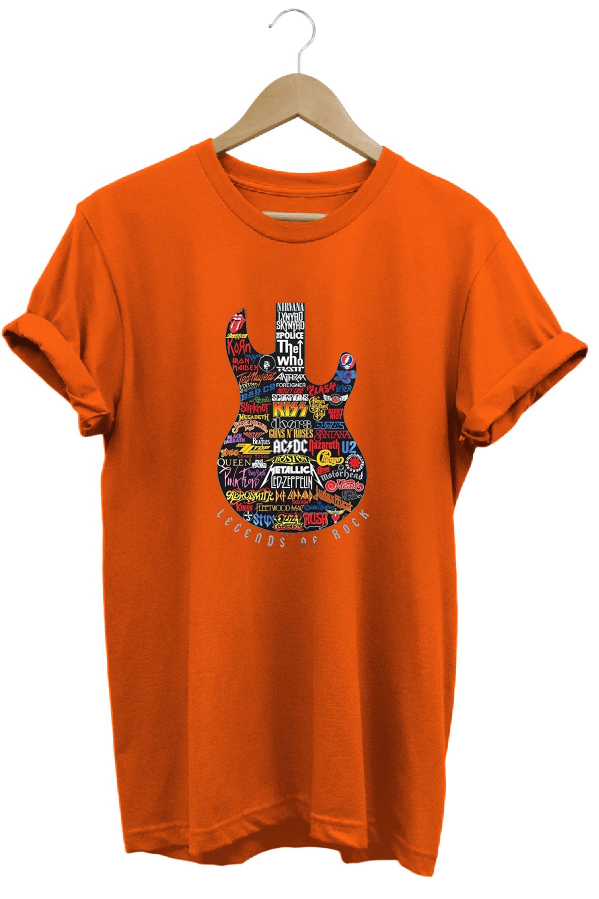 remonz Legends of Rock Rock Efsaneleri Baskılı %100 Pamuk Regular Fit Bisiklet Yaka T-shirt