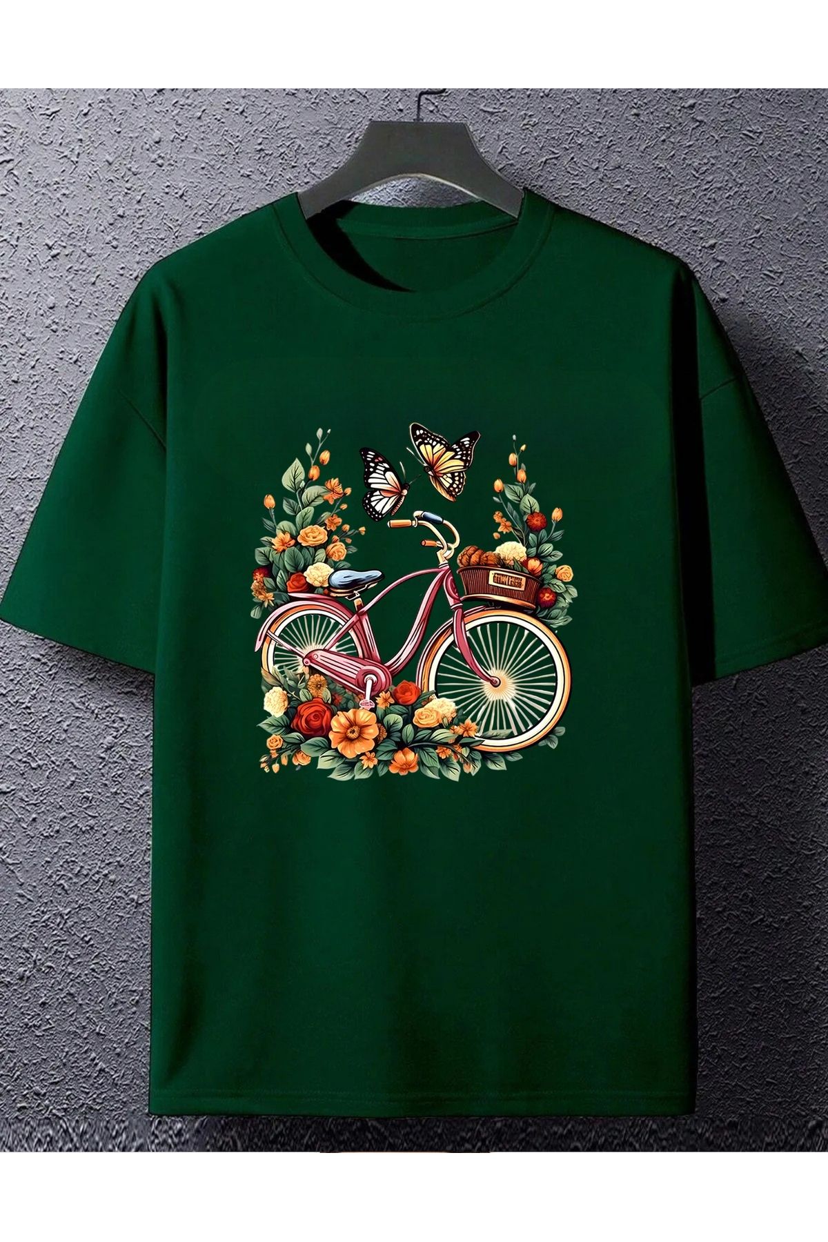 NEMESA Unısex Kadın/Erkek Baskılı Oversize Düşük Kol Bisiklet Yaka T-Shirt