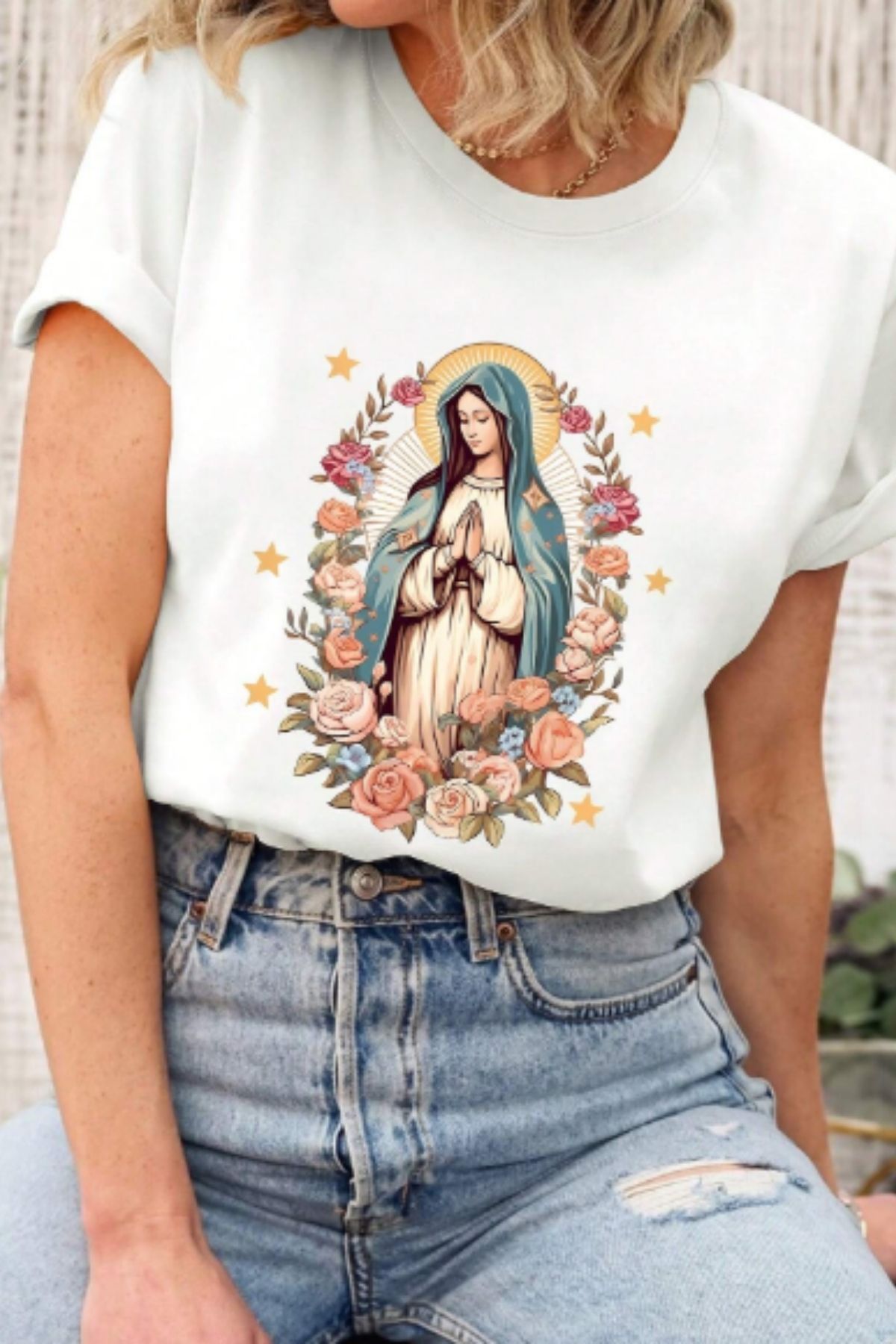 NEMESA Kadın/Kız Tablo Resim Baskılı Oversize Düşük Kol Bisiklet Yaka T-Shirt