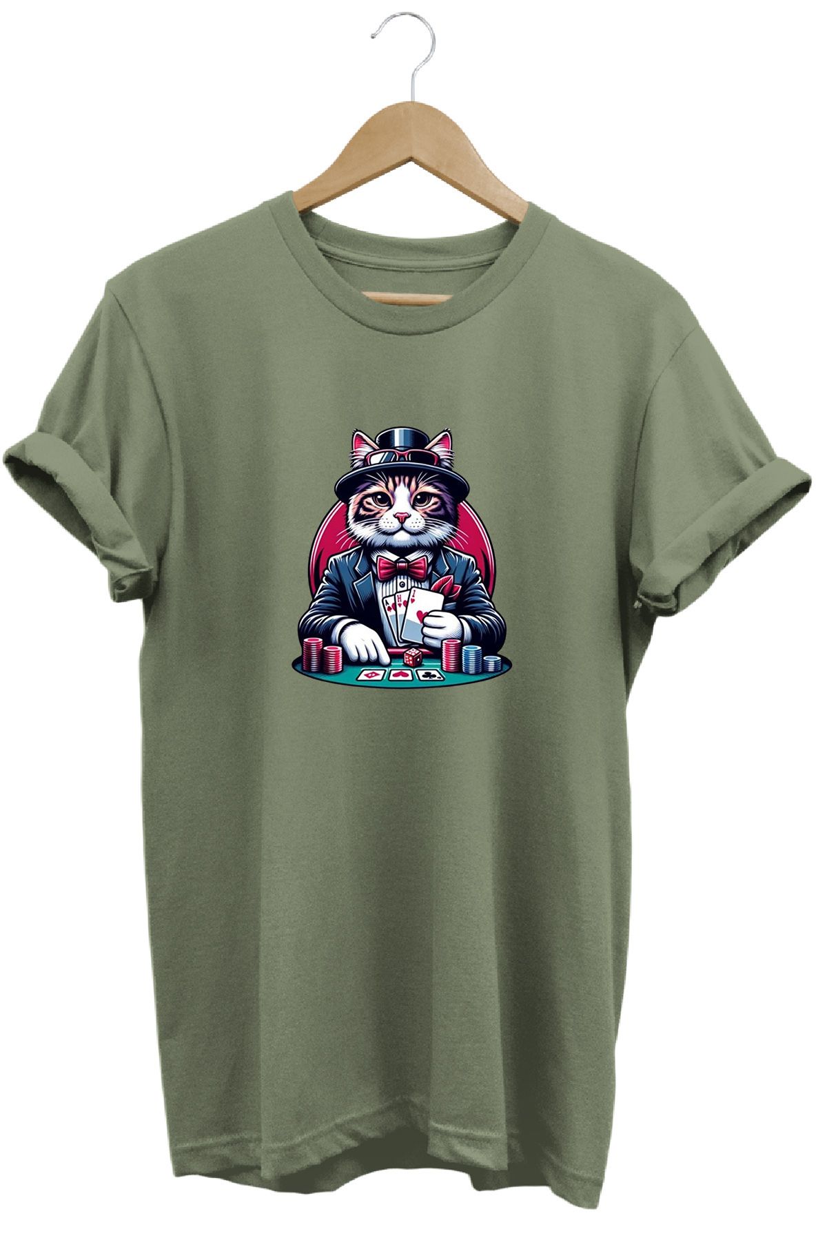 remonz Oyuncu Kedi Baskılı %100 Pamuk Regular Fit Bisiklet Yaka T-shirt