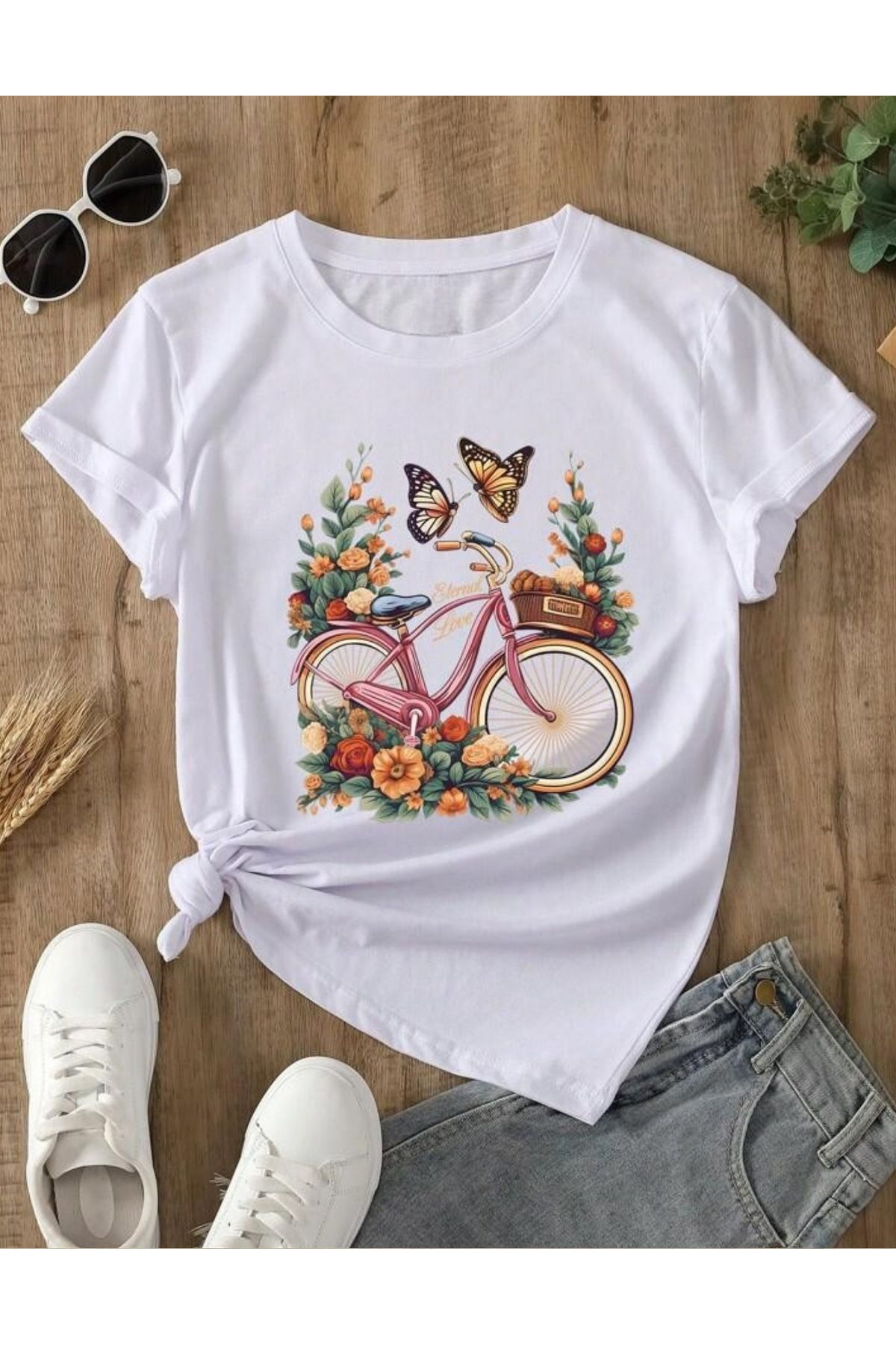 NEMESA Unısex Kadın/Erkek Baskılı Oversize Düşük Kol Bisiklet Yaka T-Shirt