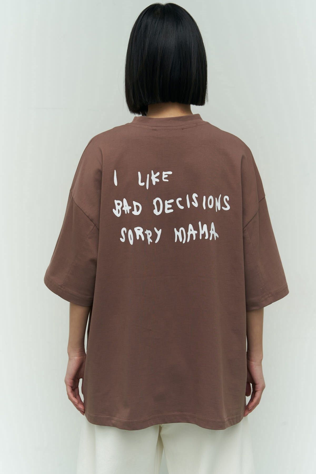 MAİ COLLECTİON-Mama Brown Color Oversize T-Shirt 1